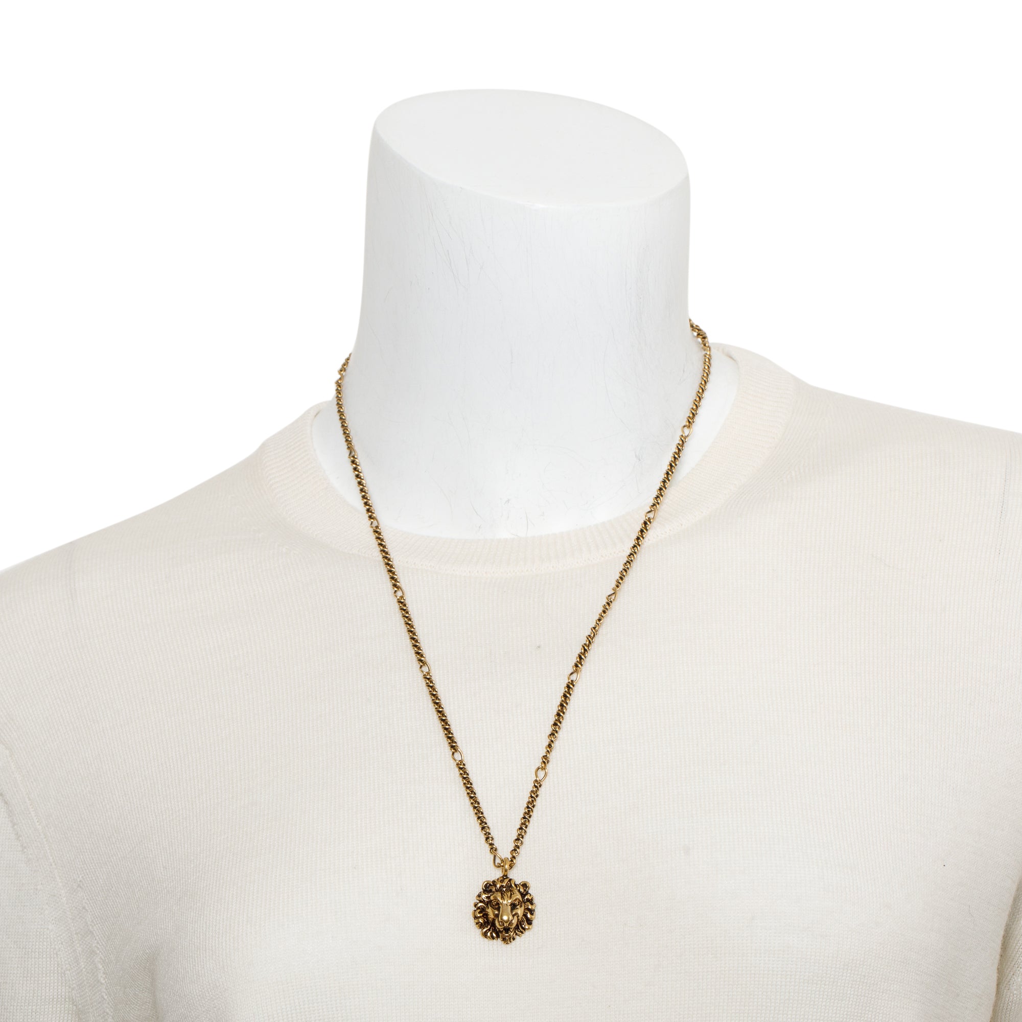 Gucci Gold-Plated Metal Lion Head Pendant Necklace