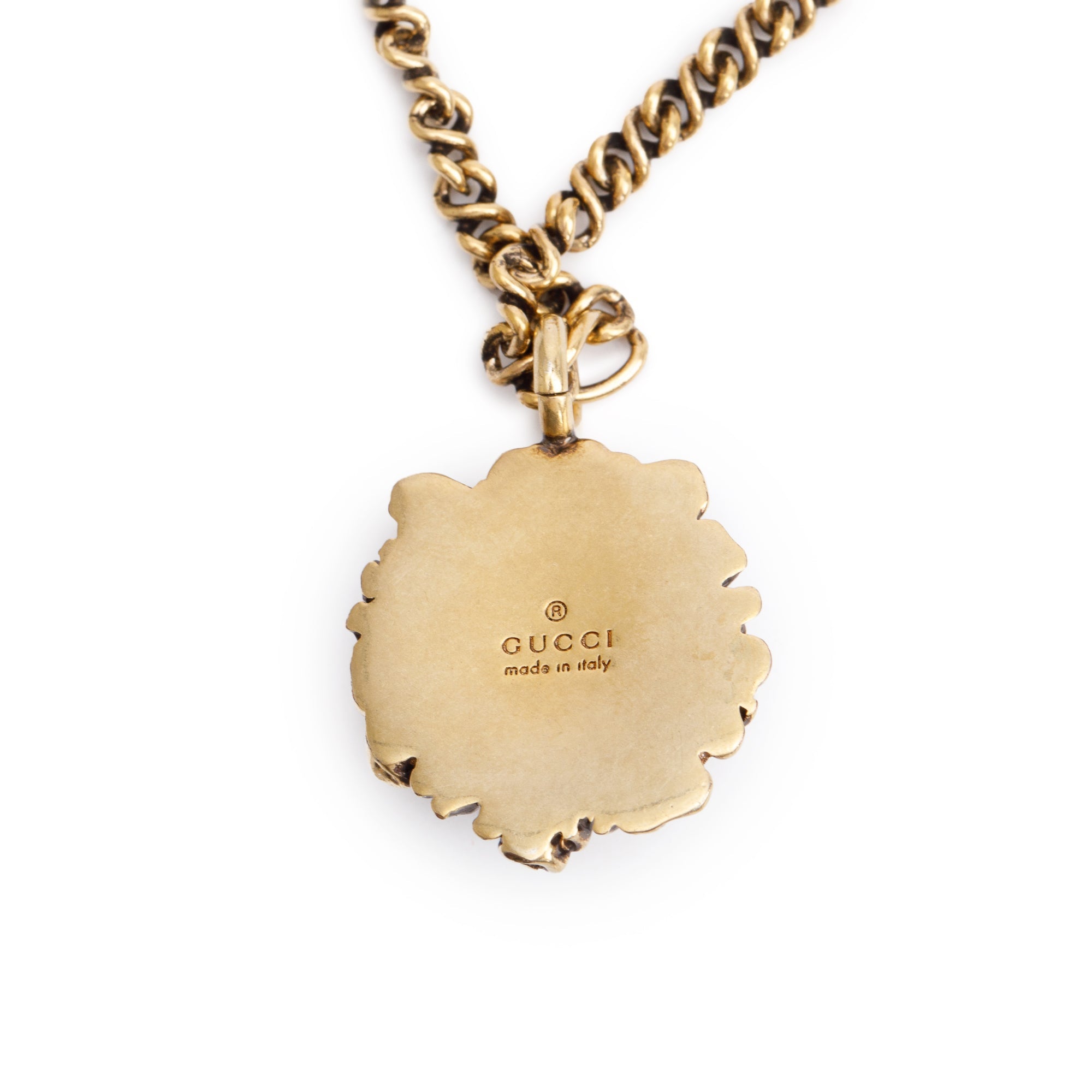 Gucci Gold-Plated Metal Lion Head Pendant Necklace