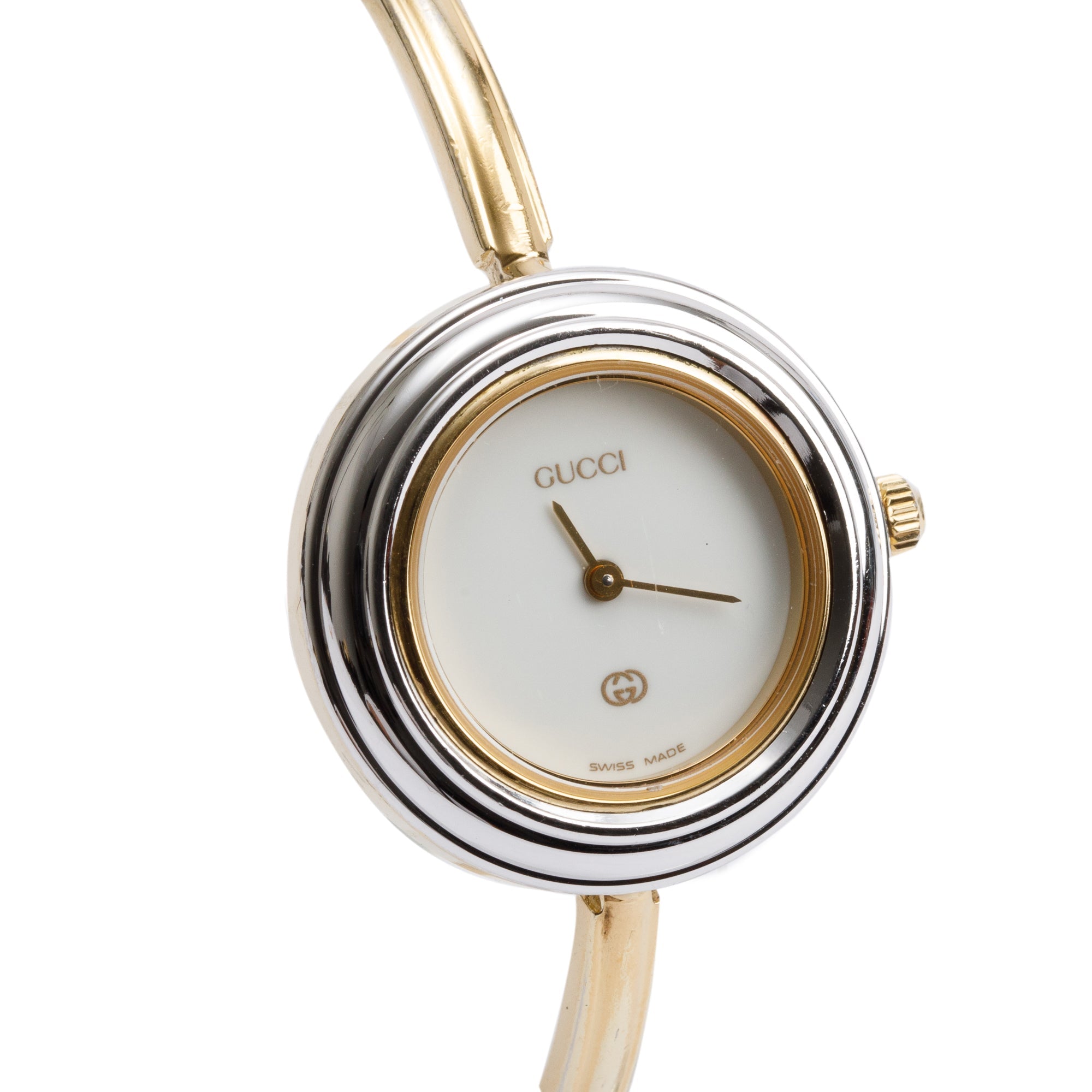 Gucci Gold Plated Stainless Steel 1100 Series 26MM Watch w/ Box & 12 Multicolour Interchangeable Bezels
