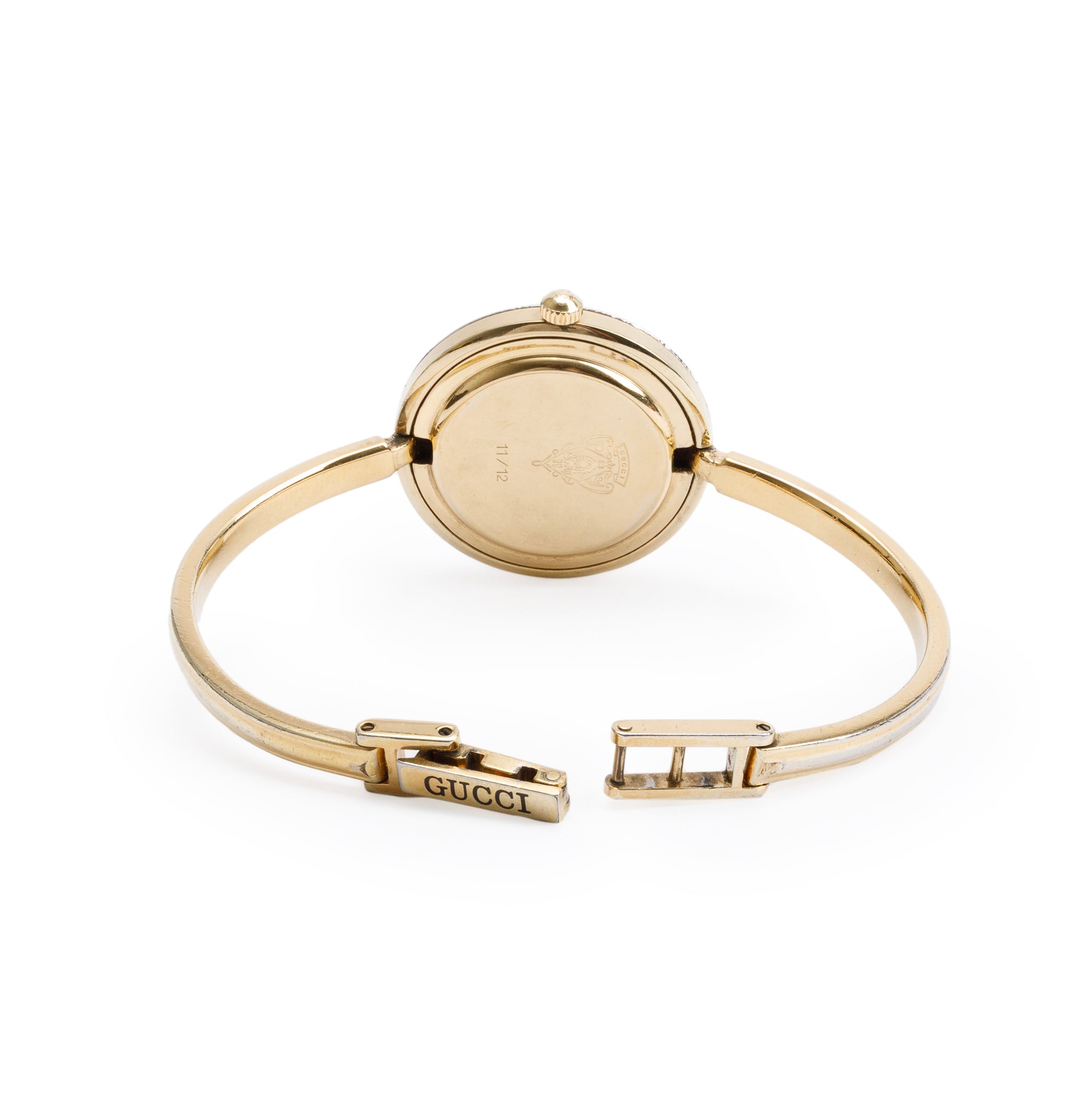 Gucci Gold Plated Stainless Steel 1100 Series 26MM Watch w/ Box & 12 Multicolour Interchangeable Bezels