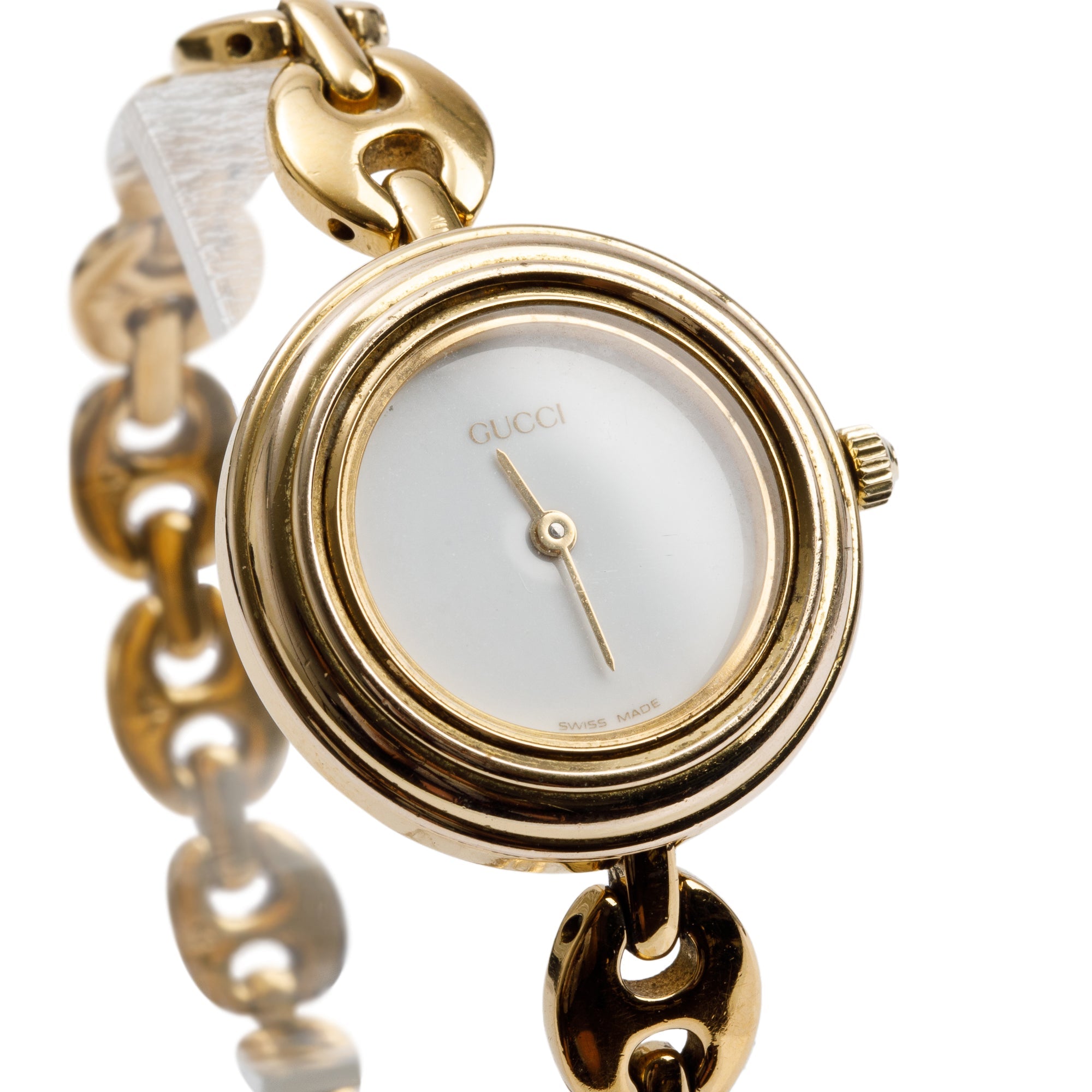 Gucci Gold Plated Stainless Steel 1100 Series 26MM Watch w/ Box & 5 Multicolour Interchangeable Bezels