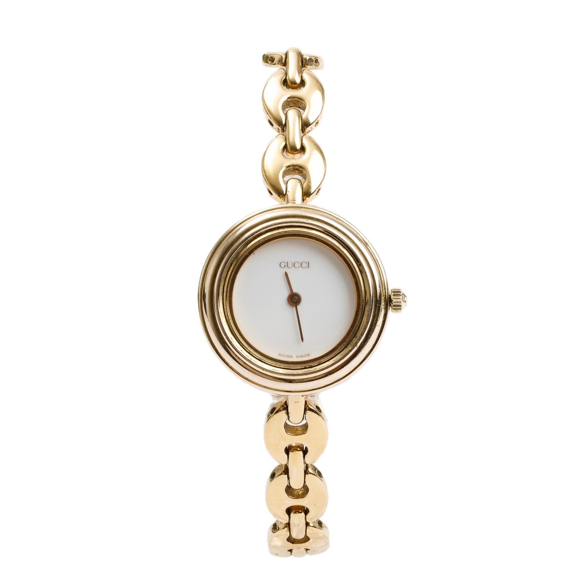 Gucci Gold Plated Stainless Steel 1100 Series 26MM Watch w/ Box & 5 Multicolour Interchangeable Bezels