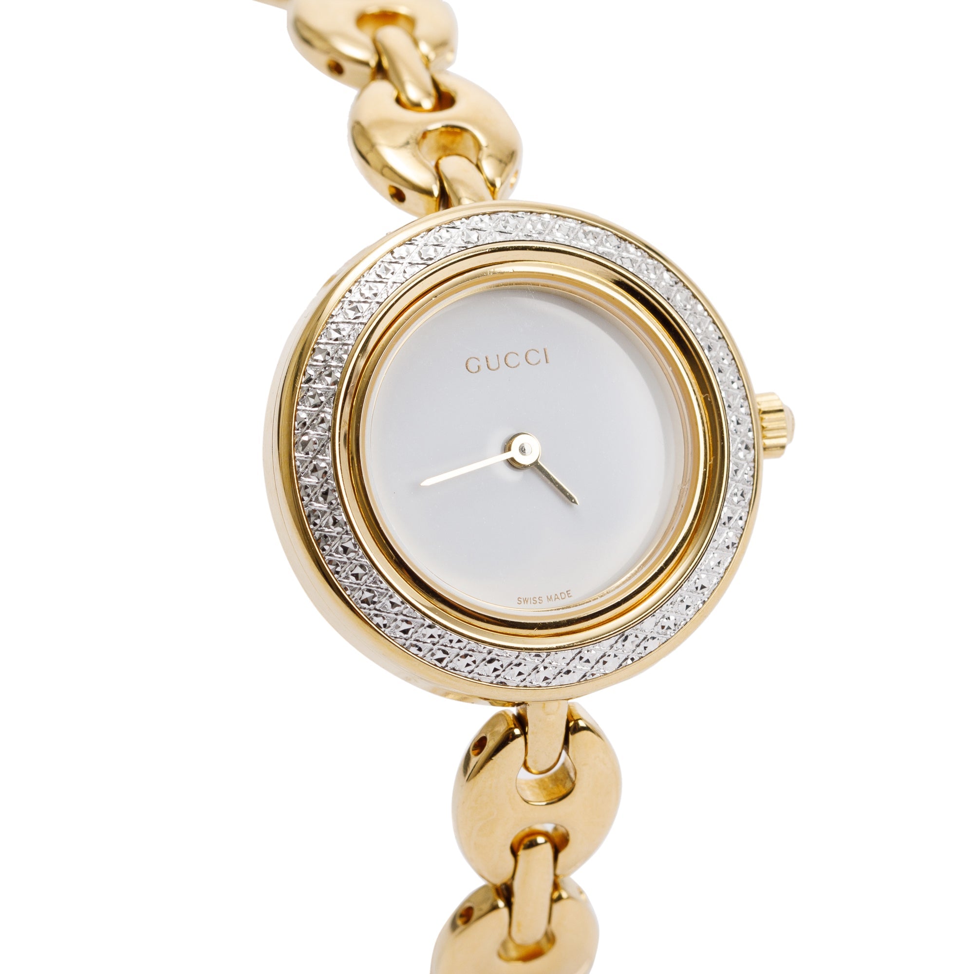 Gucci Gold Plated Stainless Steel 1100 Series 26MM Watch w/ Box & 9 Multicolour Interchangeable Bezels