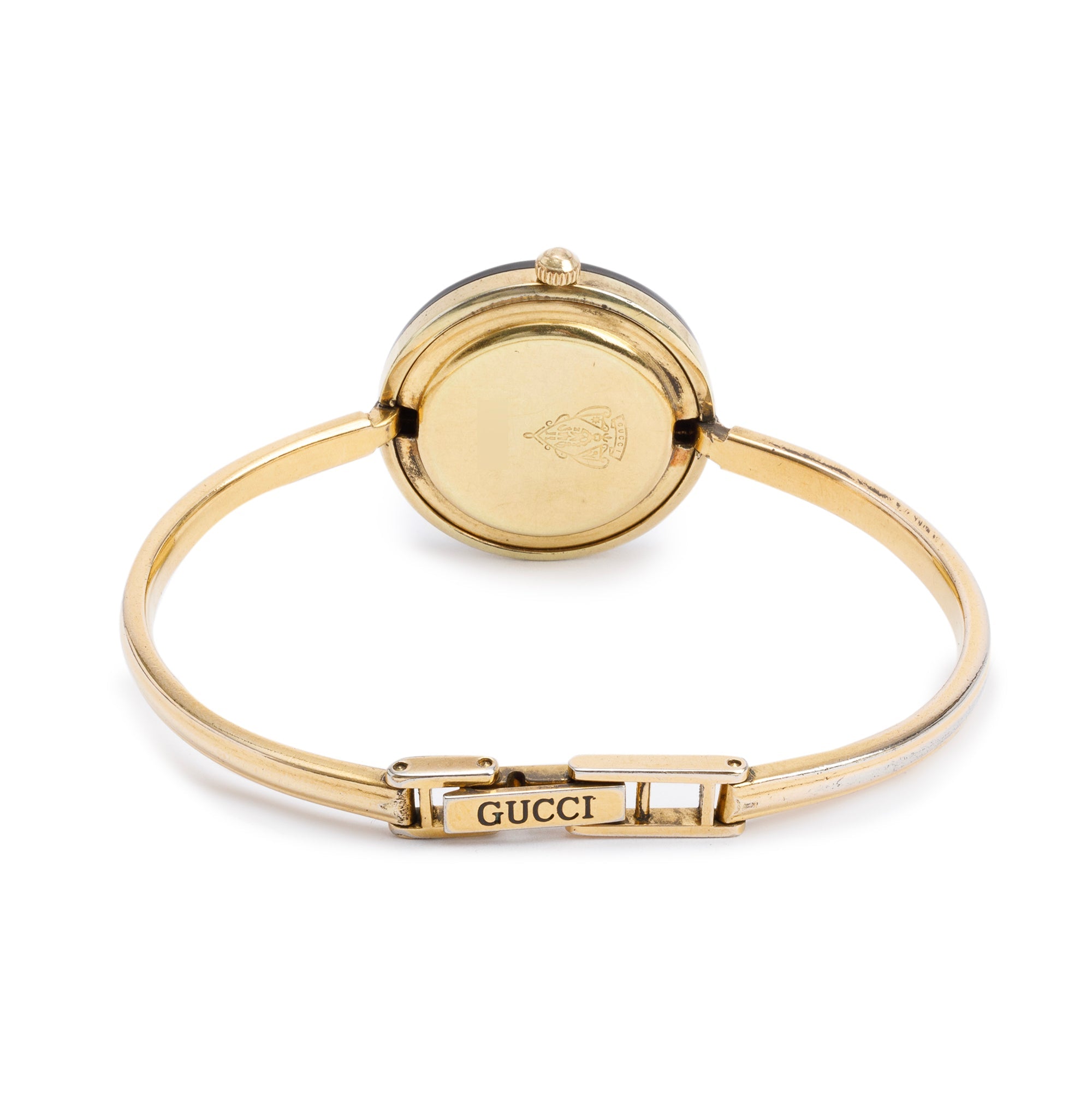 Gucci Gold Plated Stainless Steel 1100 Series 26MM Watch w/ Box, Papers & 12 Multicolour Interchangeable Bezels