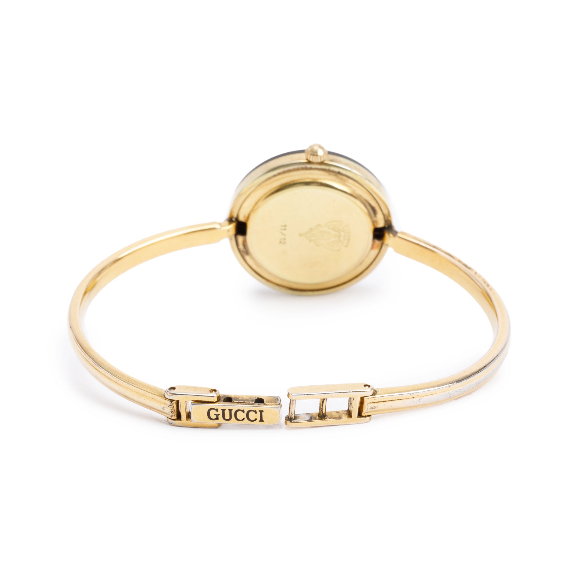 Gucci Gold Plated Stainless Steel 1100 Series 26MM Watch w/ Box, Papers & 12 Multicolour Interchangeable Bezels