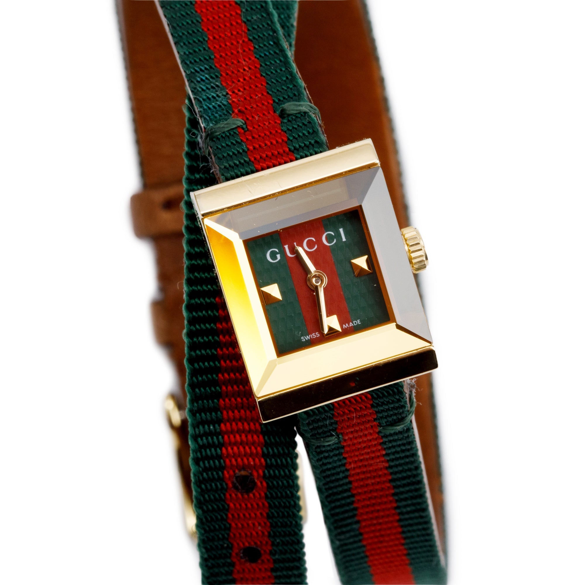 Gucci Gold-Plated Stainless Steel 128.5 G-Frame Web Watch w/ Box