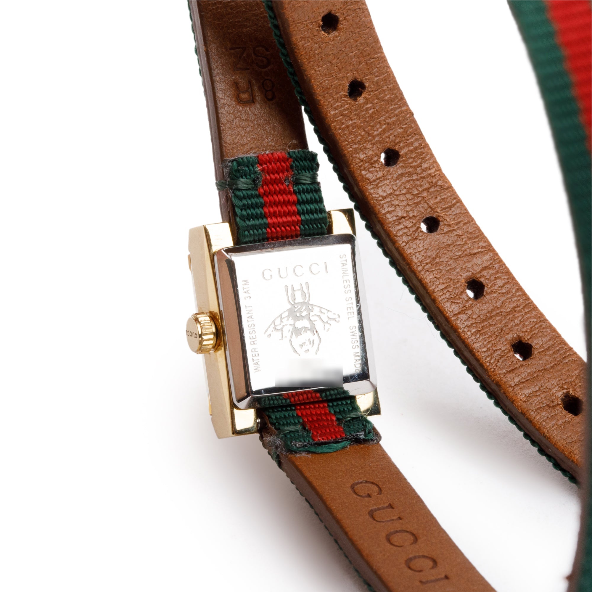 Gucci Gold-Plated Stainless Steel 128.5 G-Frame Web Watch w/ Box