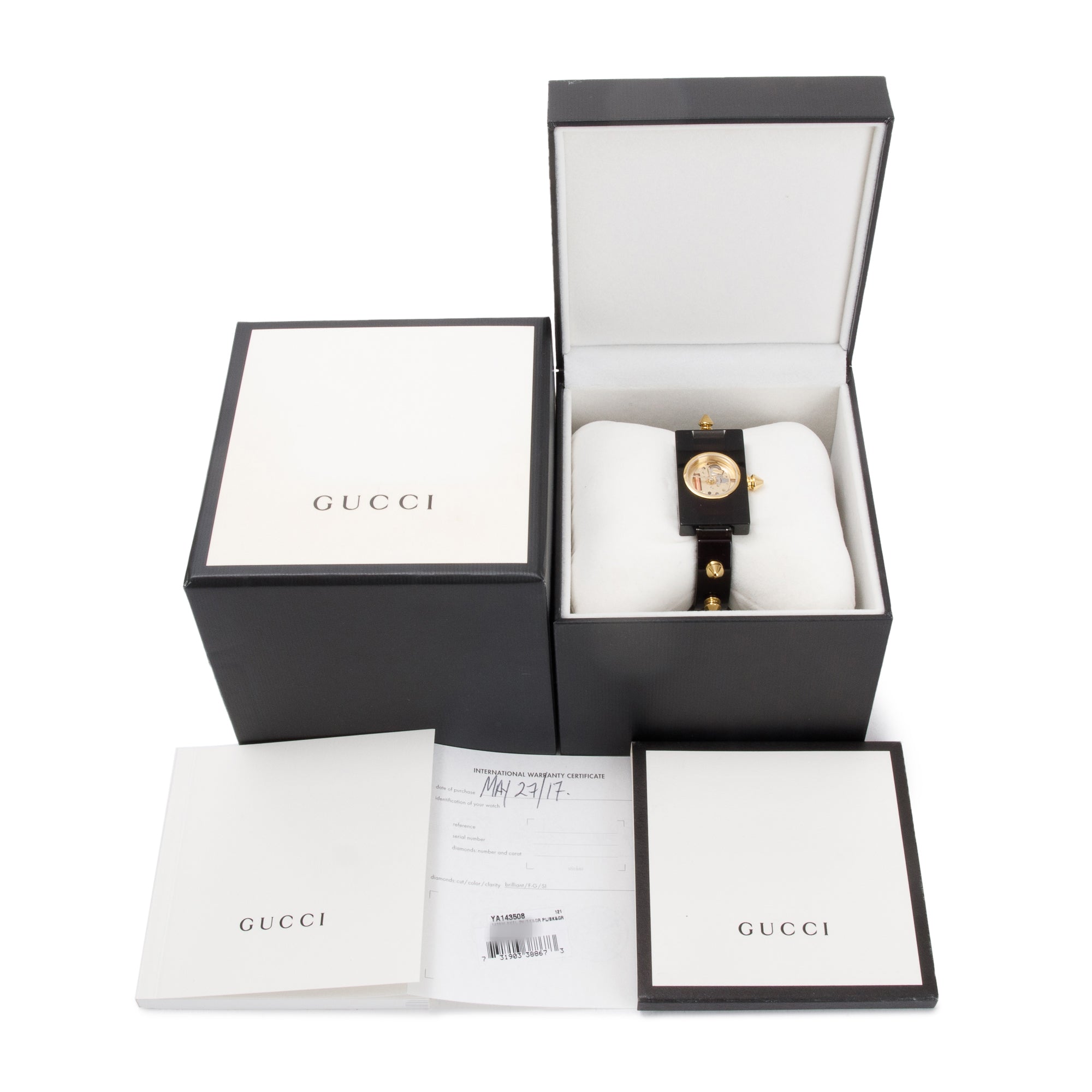 Gucci Gold Plated Stainless Steel Black Resin Vintage Web Watch w/ Box & Papers