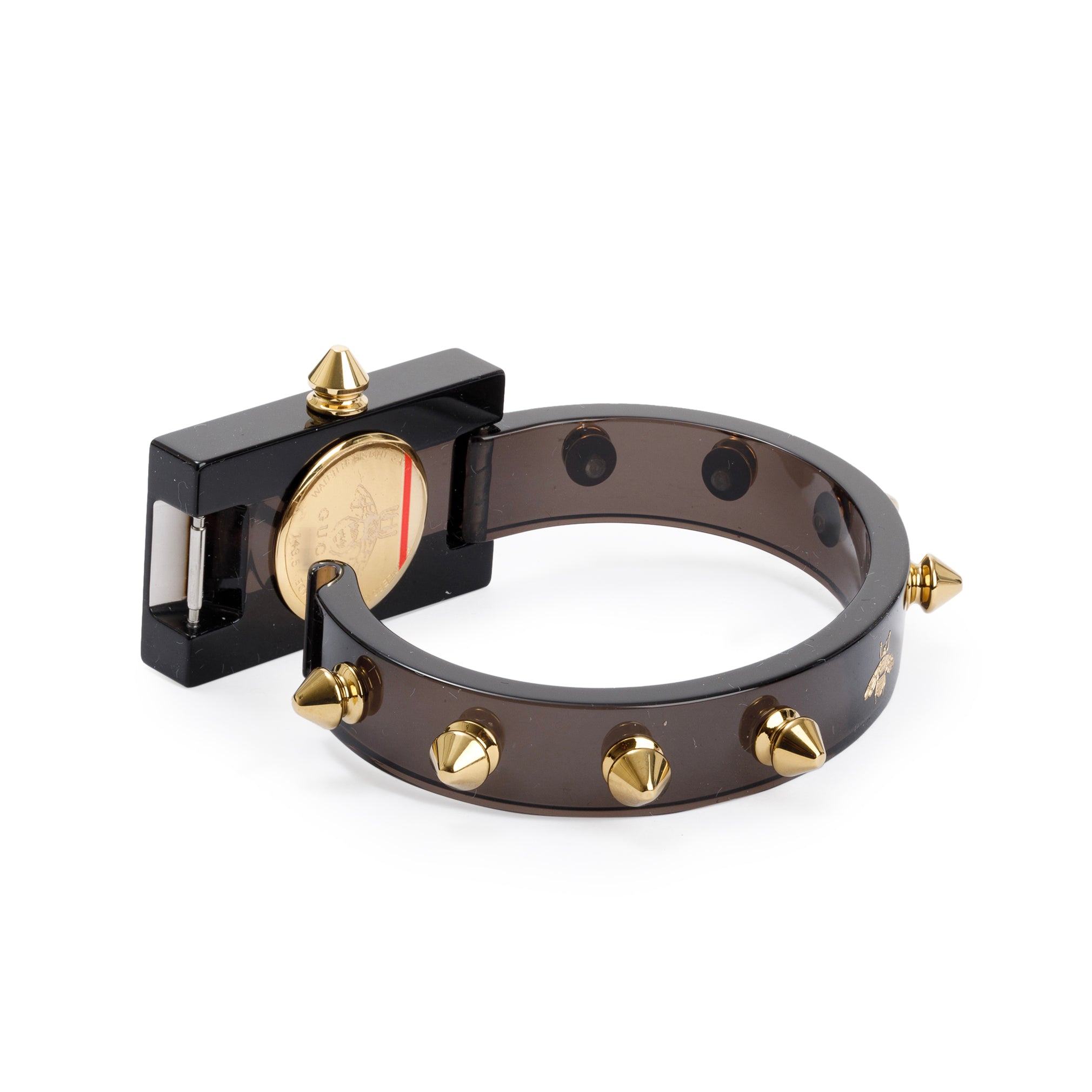 Gucci Gold Plated Stainless Steel Black Resin Vintage Web Watch w/ Box & Papers