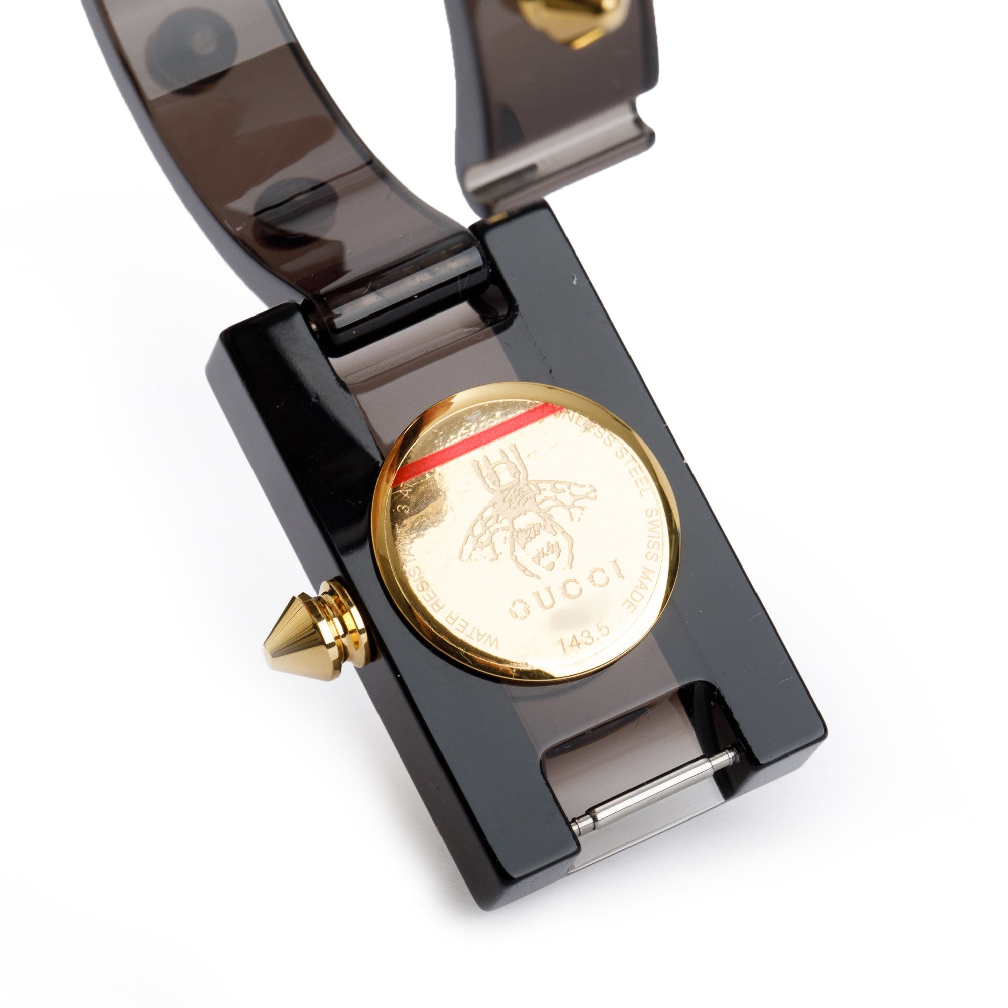 Gucci Gold Plated Stainless Steel Black Resin Vintage Web Watch w/ Box & Papers