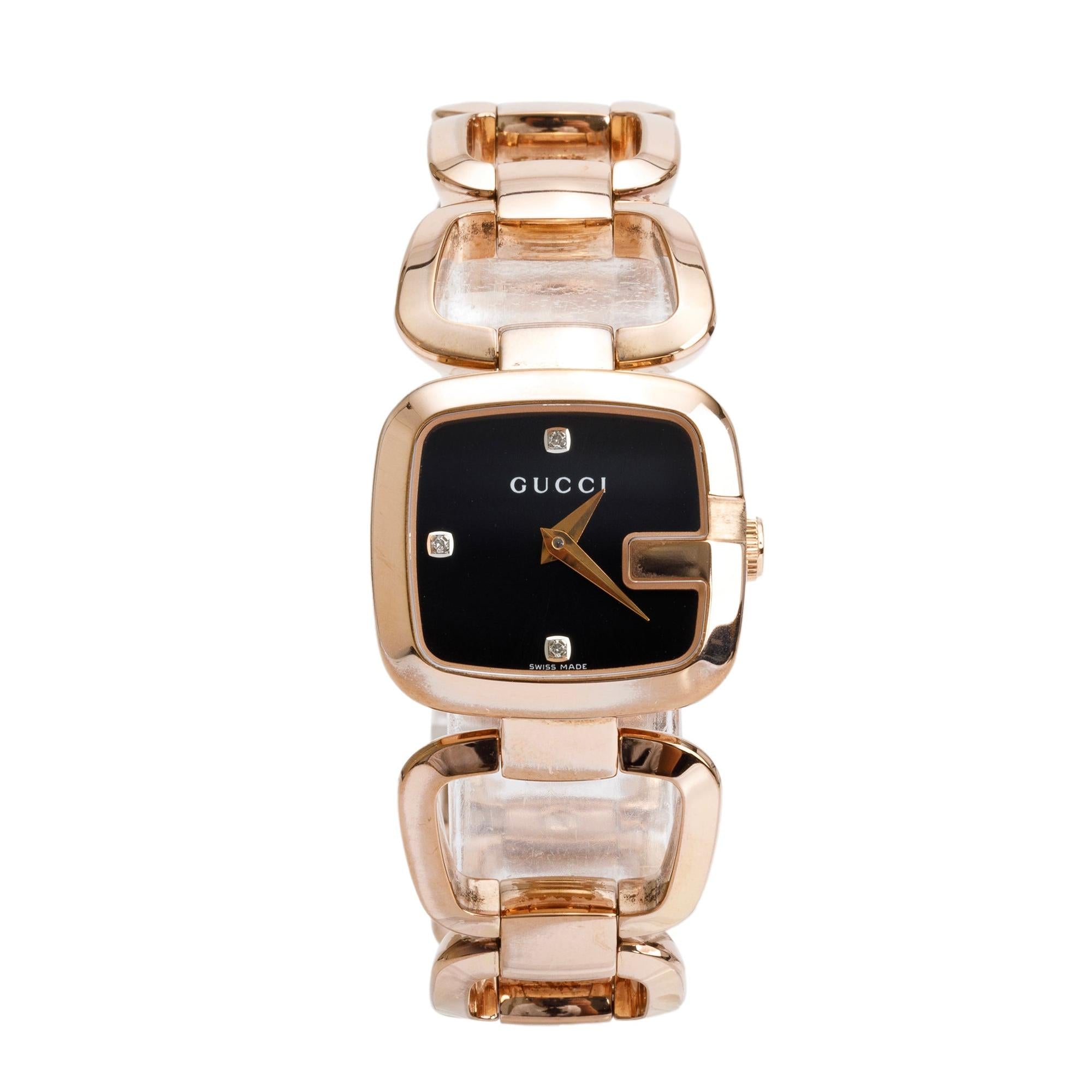 Gucci Gold Plated Stainless Steel G-Gucci Black Diamond Dial Watch w/ Box & Papers