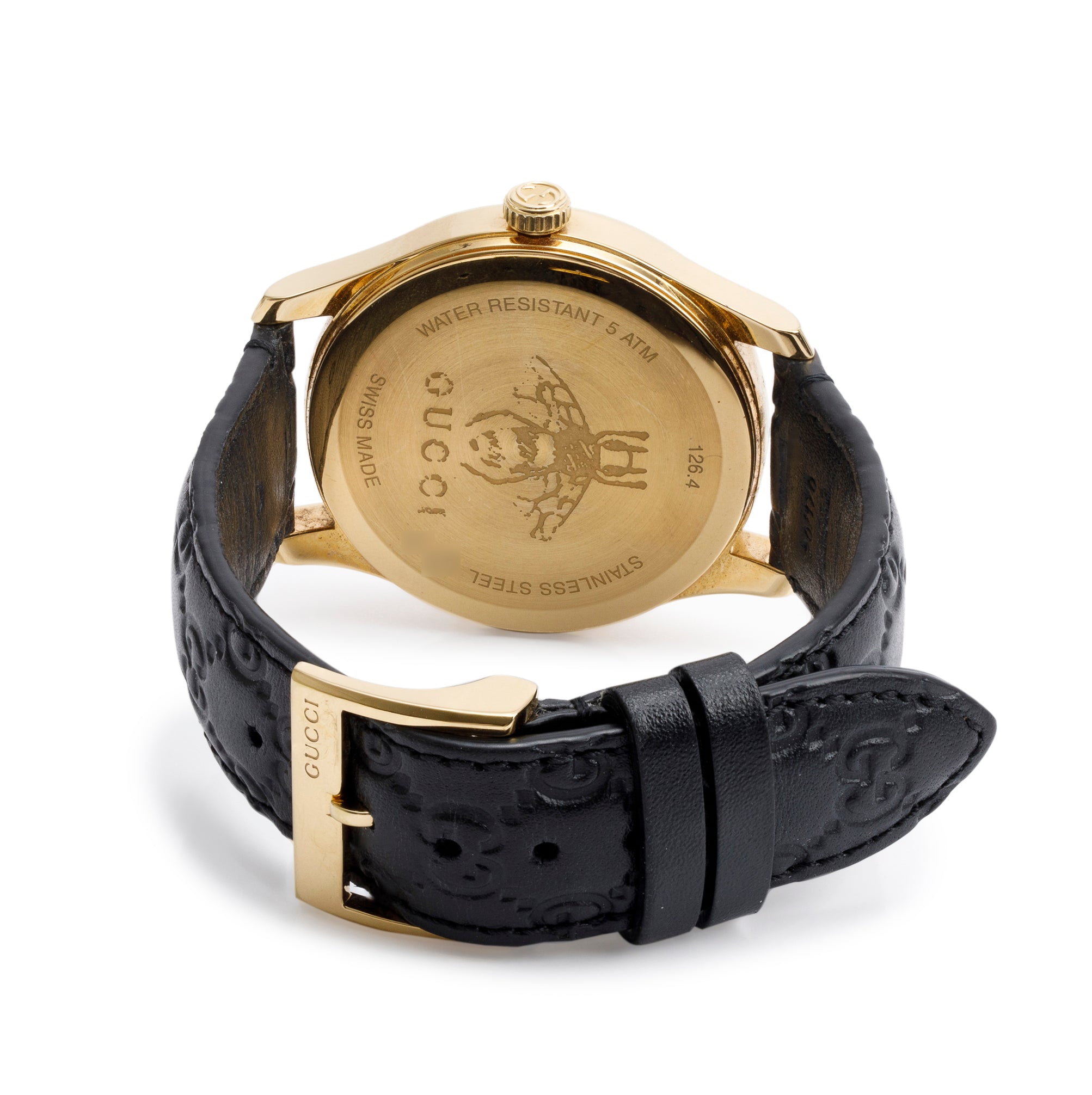 Gucci Gold Plated Stainless Steel G-Timeless 38 MM Black Signature Leather Watch
