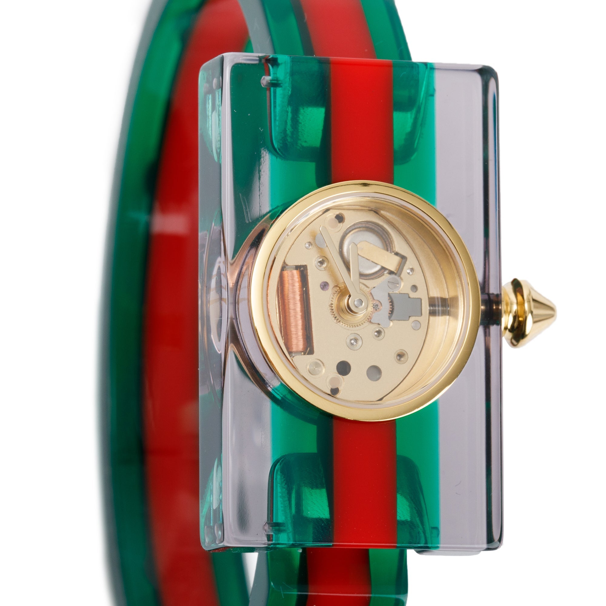 Gucci Gold Plated Stainless Steel Vintage Green & Red Web Watch w/ Box & Papers