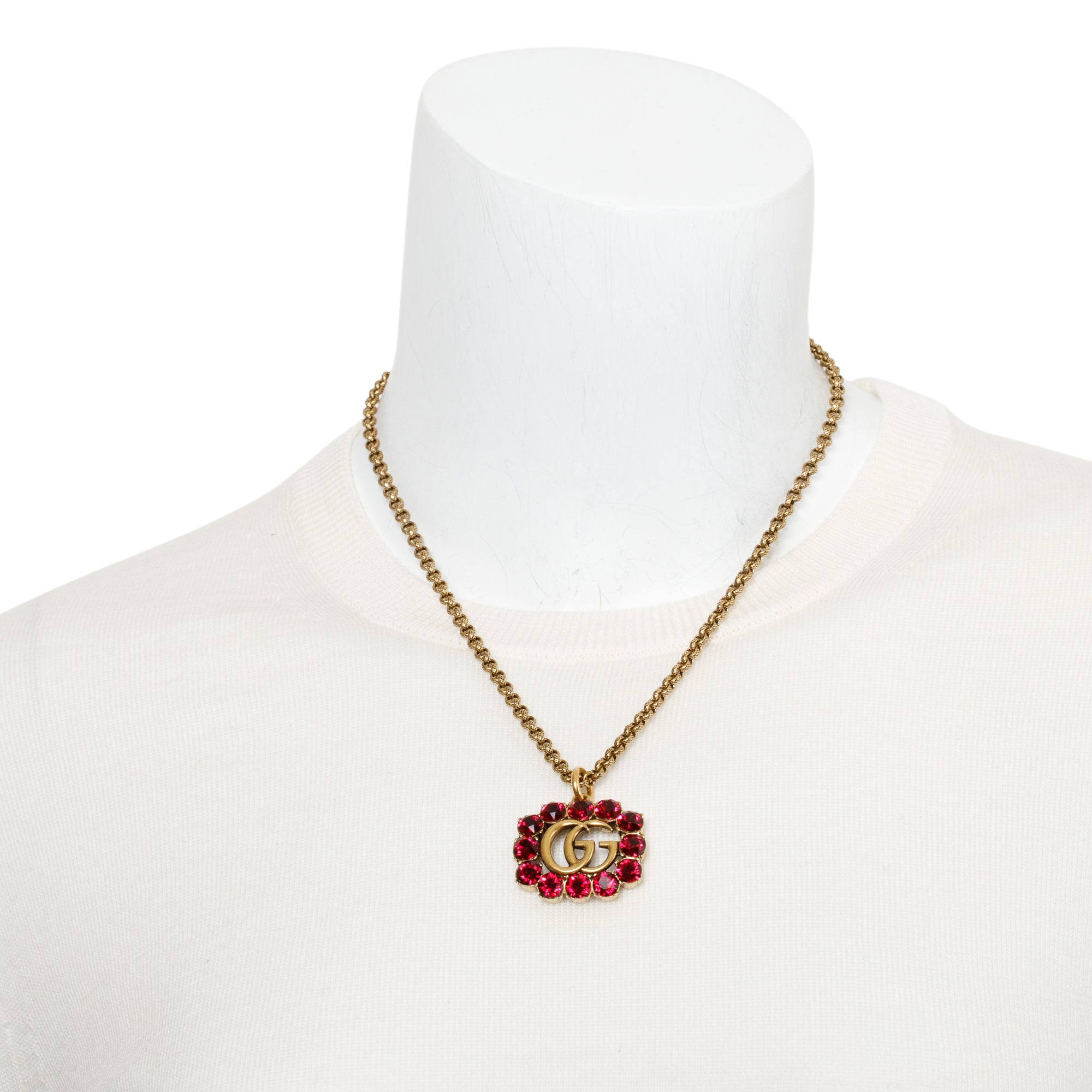 Gucci Gold-Tone Metal Crystal Double G Pendant Necklace w/ Box