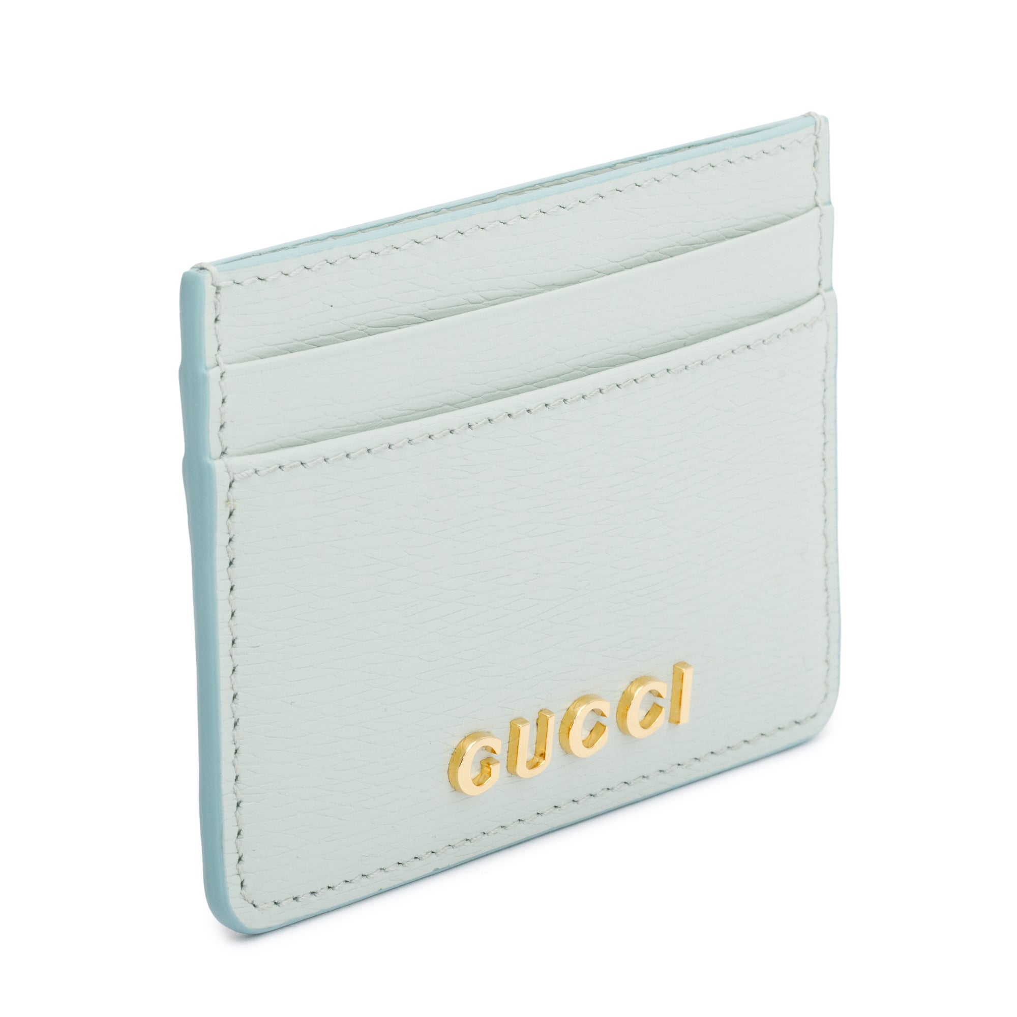 Gucci Green Calfskin Leather Card Case with Gucci Script w/ Box