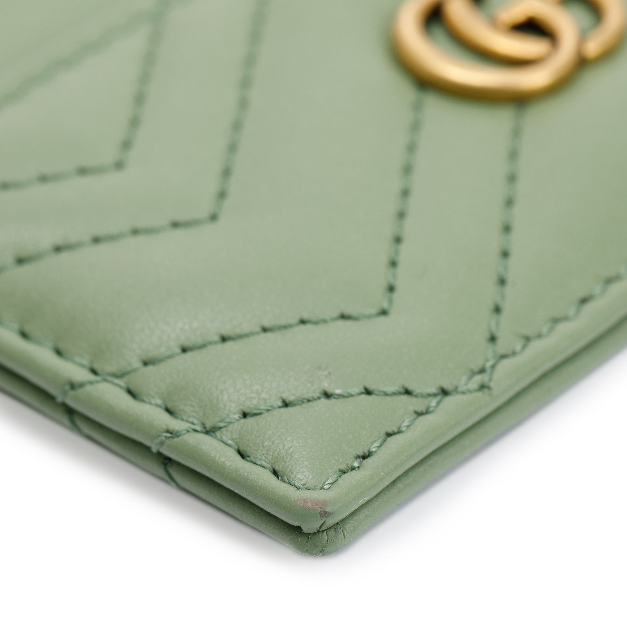 Gucci Green Calfskin Leather GG Marmont Keychain Wallet w/ Box