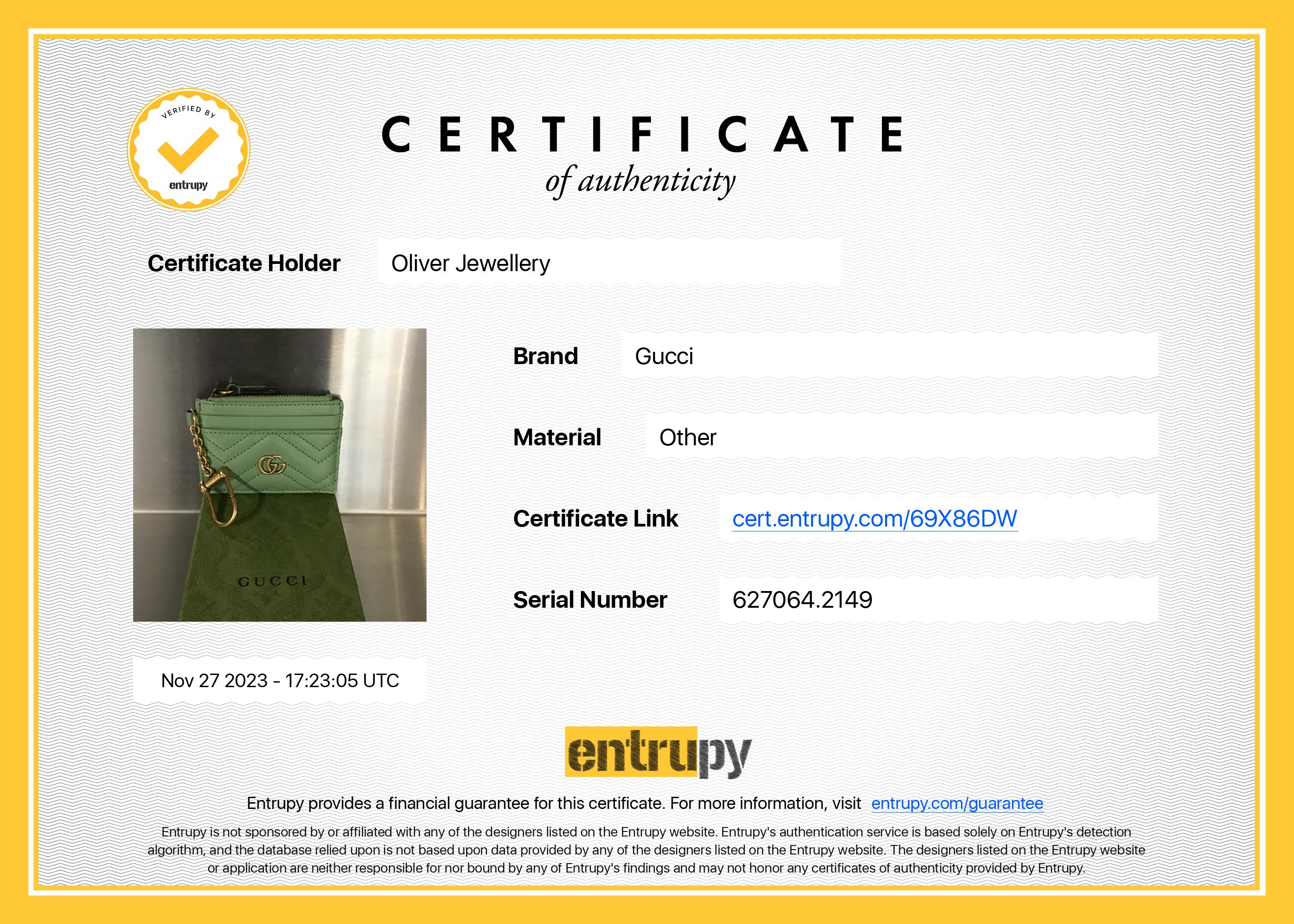 Gucci Green Calfskin Leather GG Marmont Keychain Wallet w/ Box