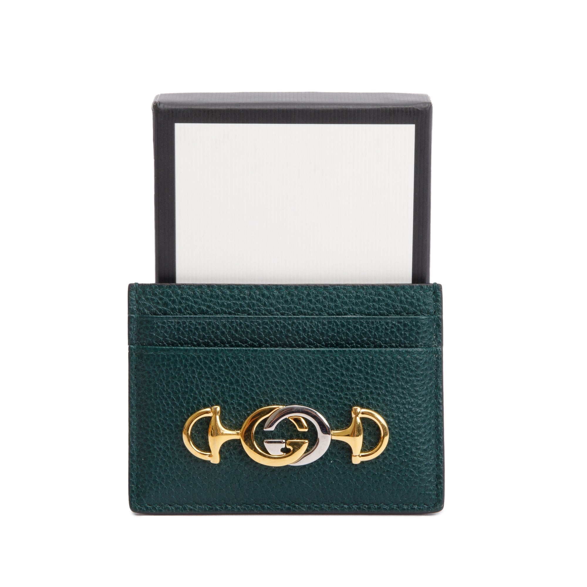 Gucci Green Grainy Leather Zumi Card Holder w/ Box