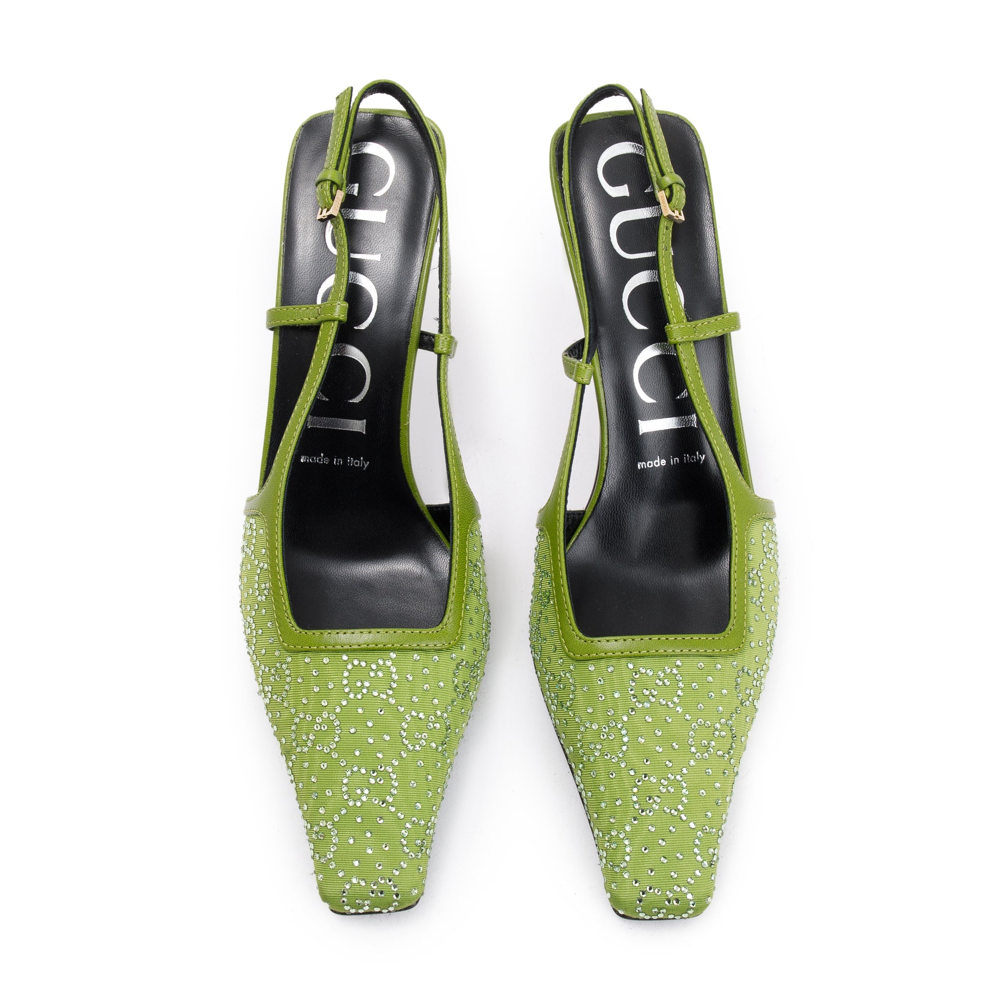 Gucci Green Green Leather Tom GG Crystal Slingback Pump, Size 38 w/ Box