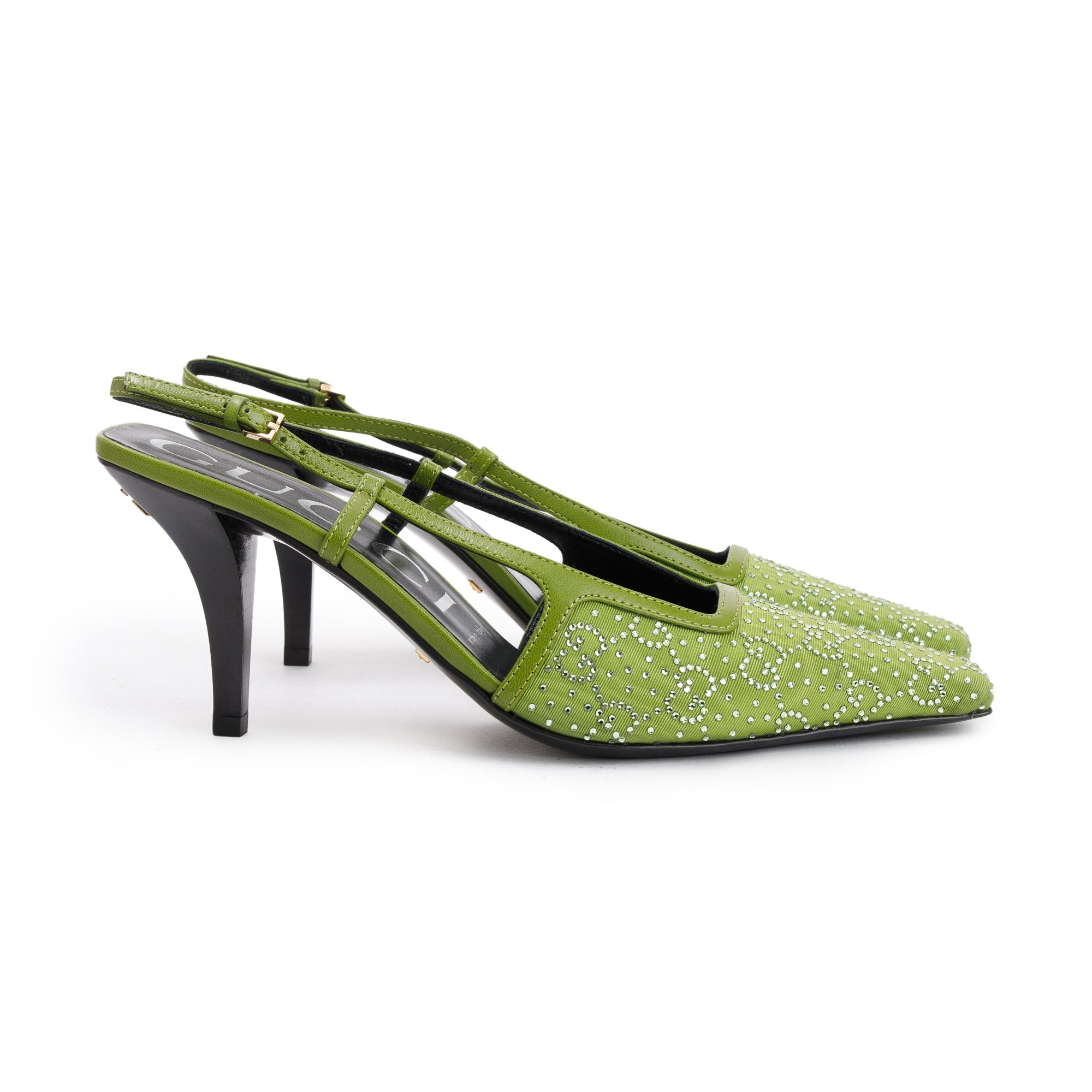 Gucci Green Green Leather Tom GG Crystal Slingback Pump, Size 38 w/ Box