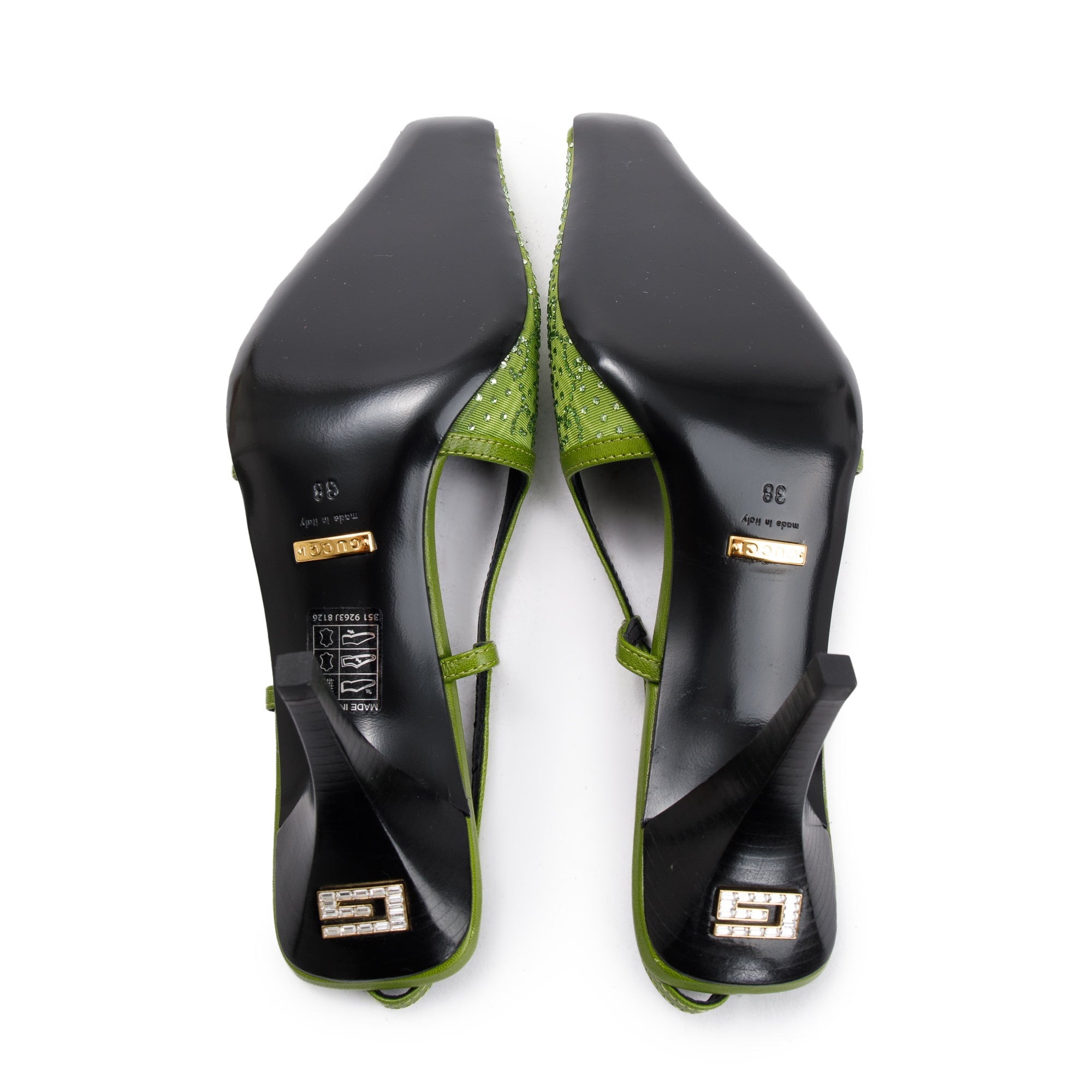 Gucci Green Green Leather Tom GG Crystal Slingback Pump, Size 38 w/ Box