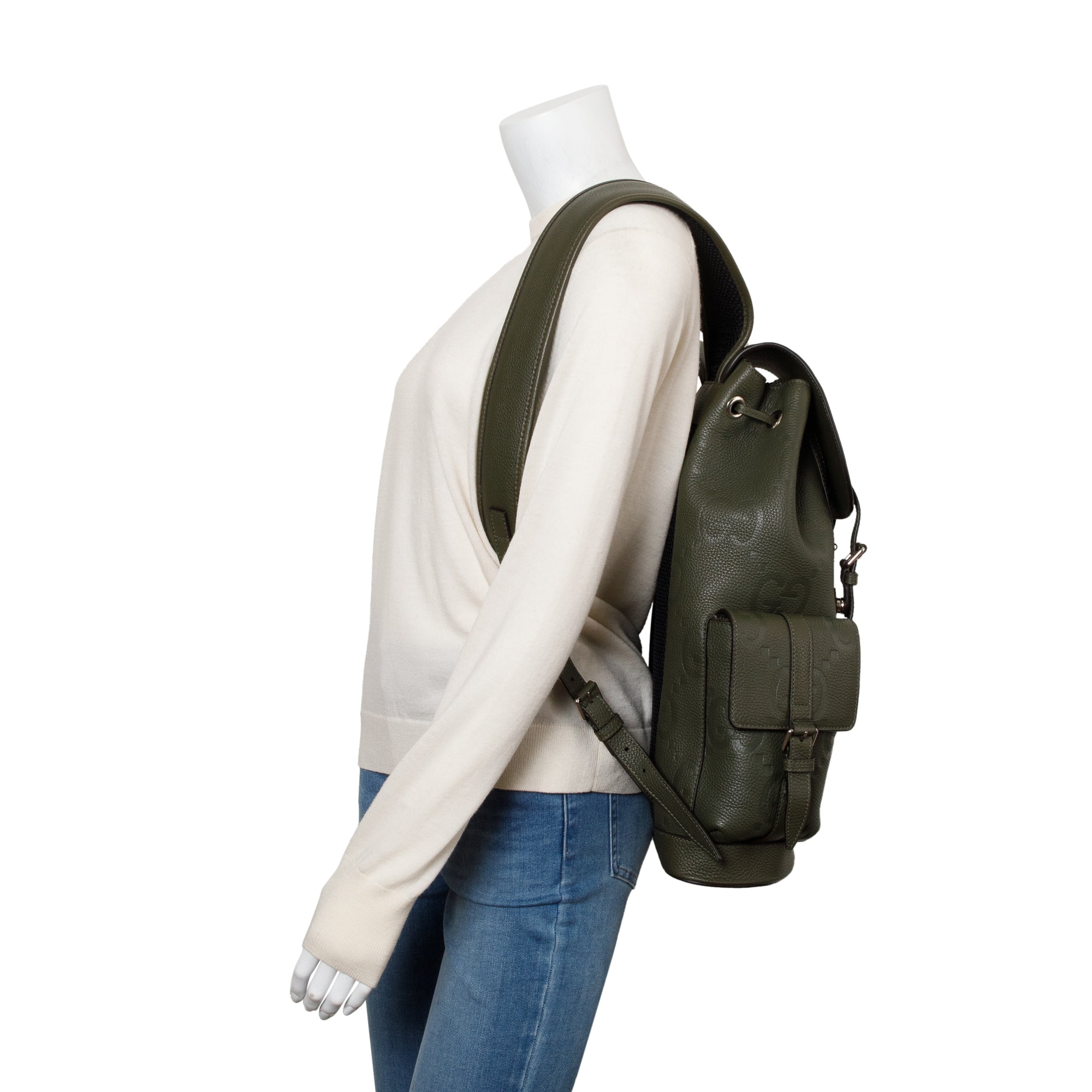 Gucci Green Jumbo GG Calfskin Leather Backpack