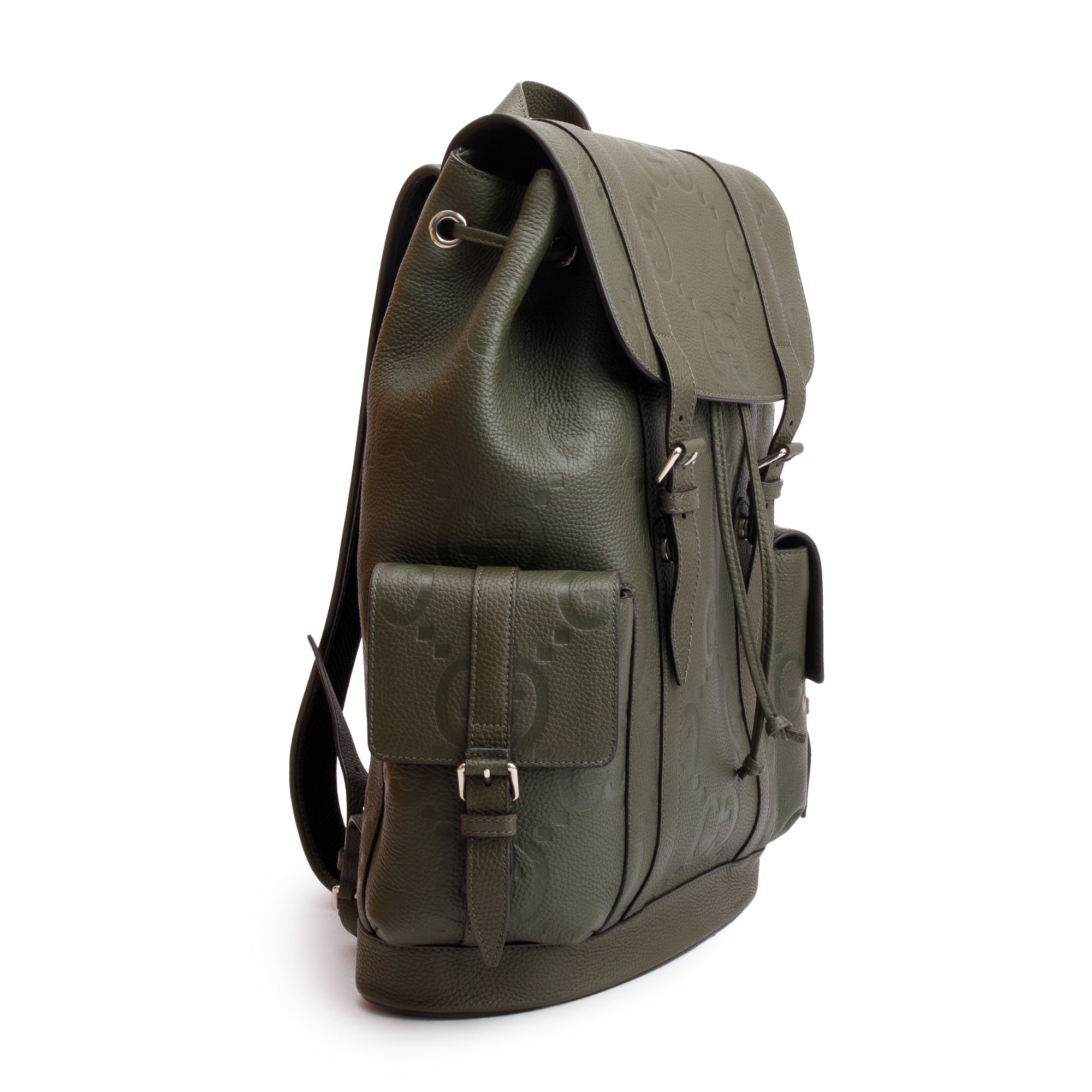 Gucci Green Jumbo GG Calfskin Leather Backpack