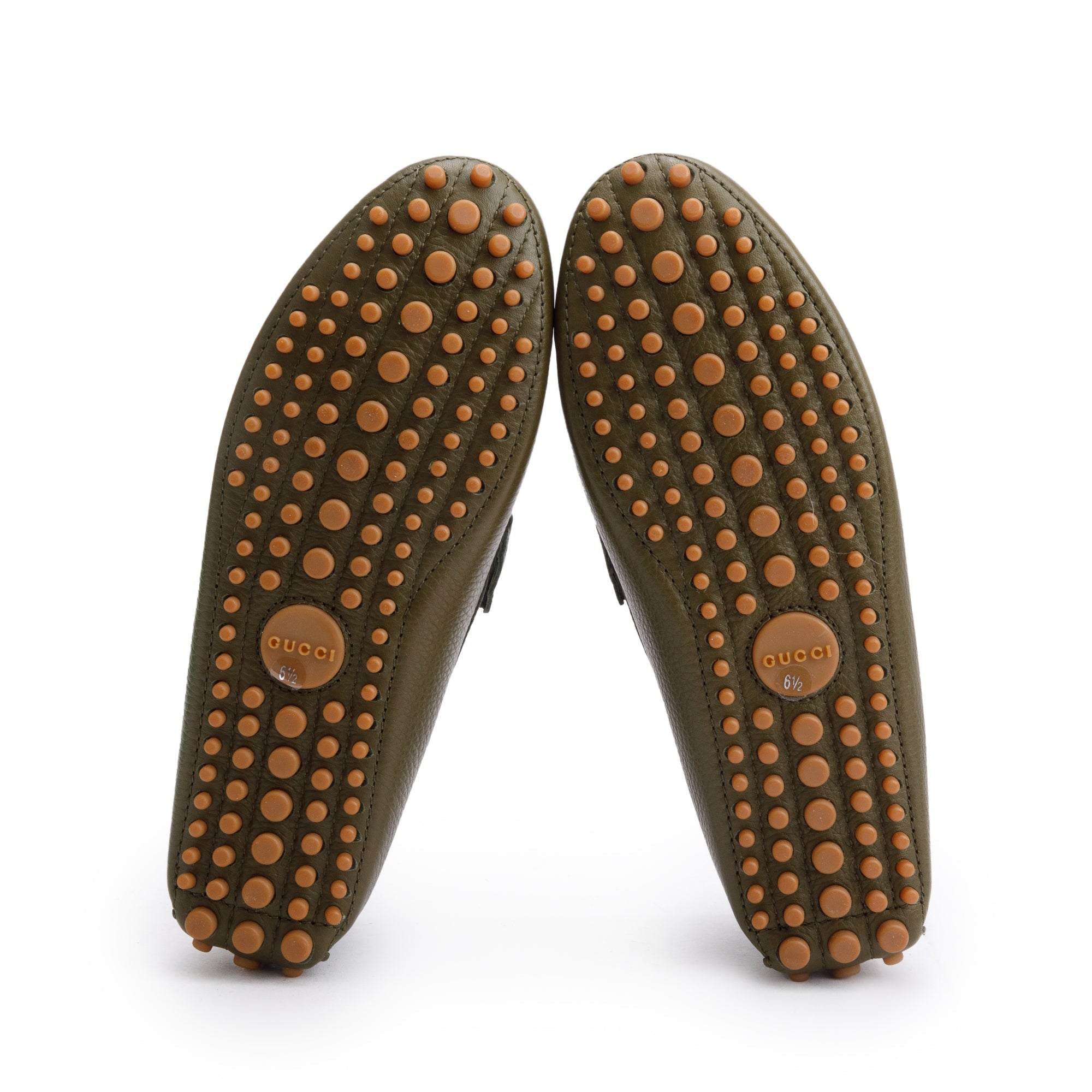 Gucci Green Leather Web Horsebit Accent Loafers, Size 6.5 w/ Box