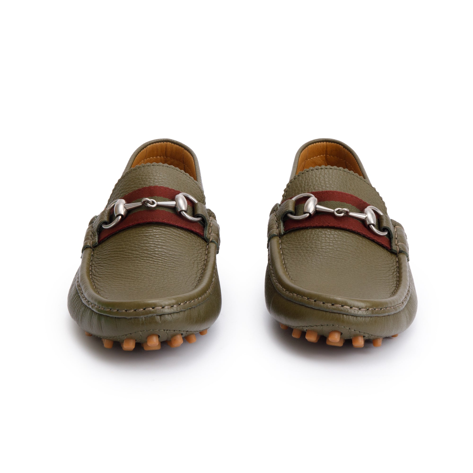 Gucci Green Leather Web Horsebit Accent Loafers, Size 6.5 w/ Box