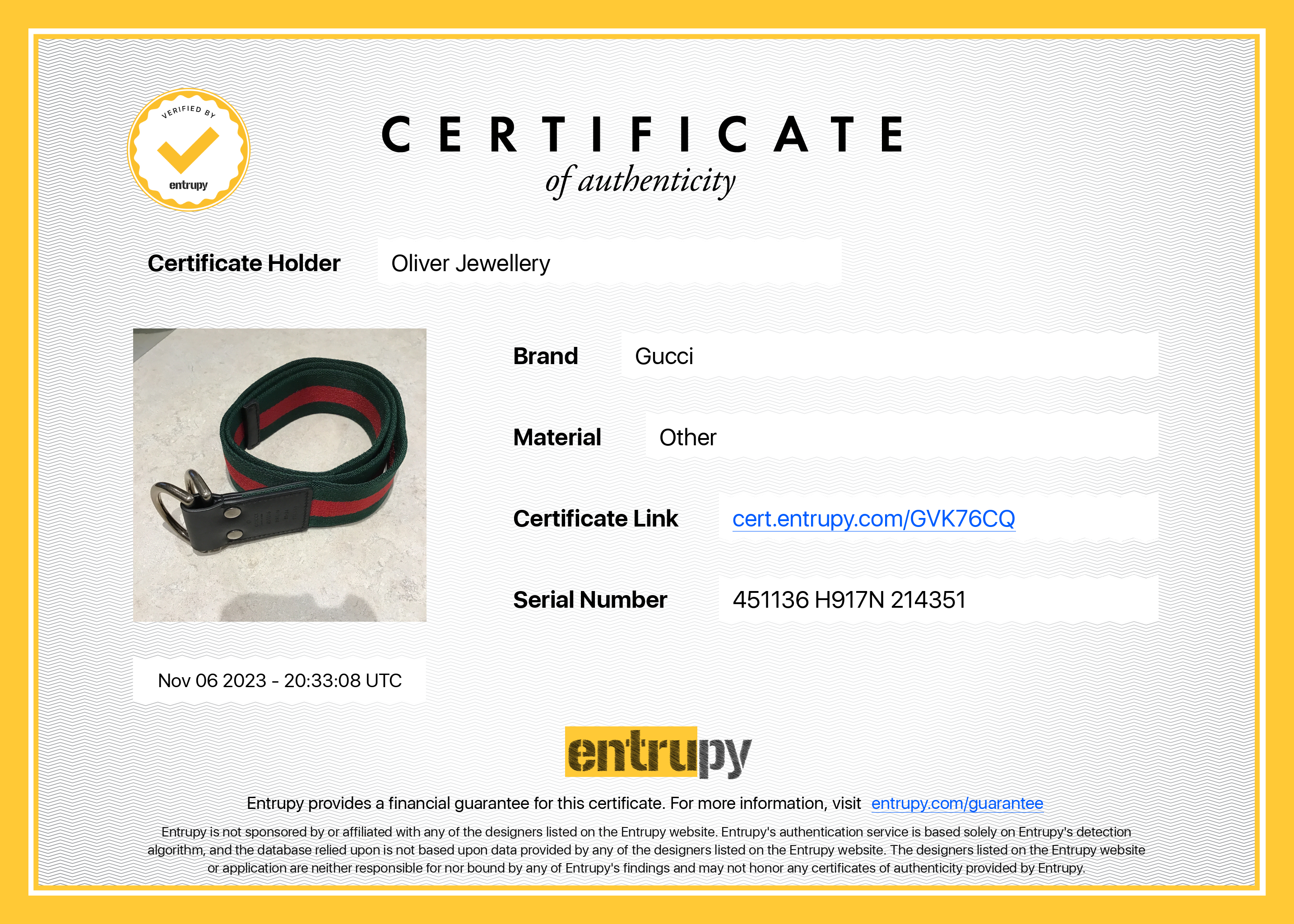 Gucci Green & Red Web Belt with D Ring Buckle, Size 85 34