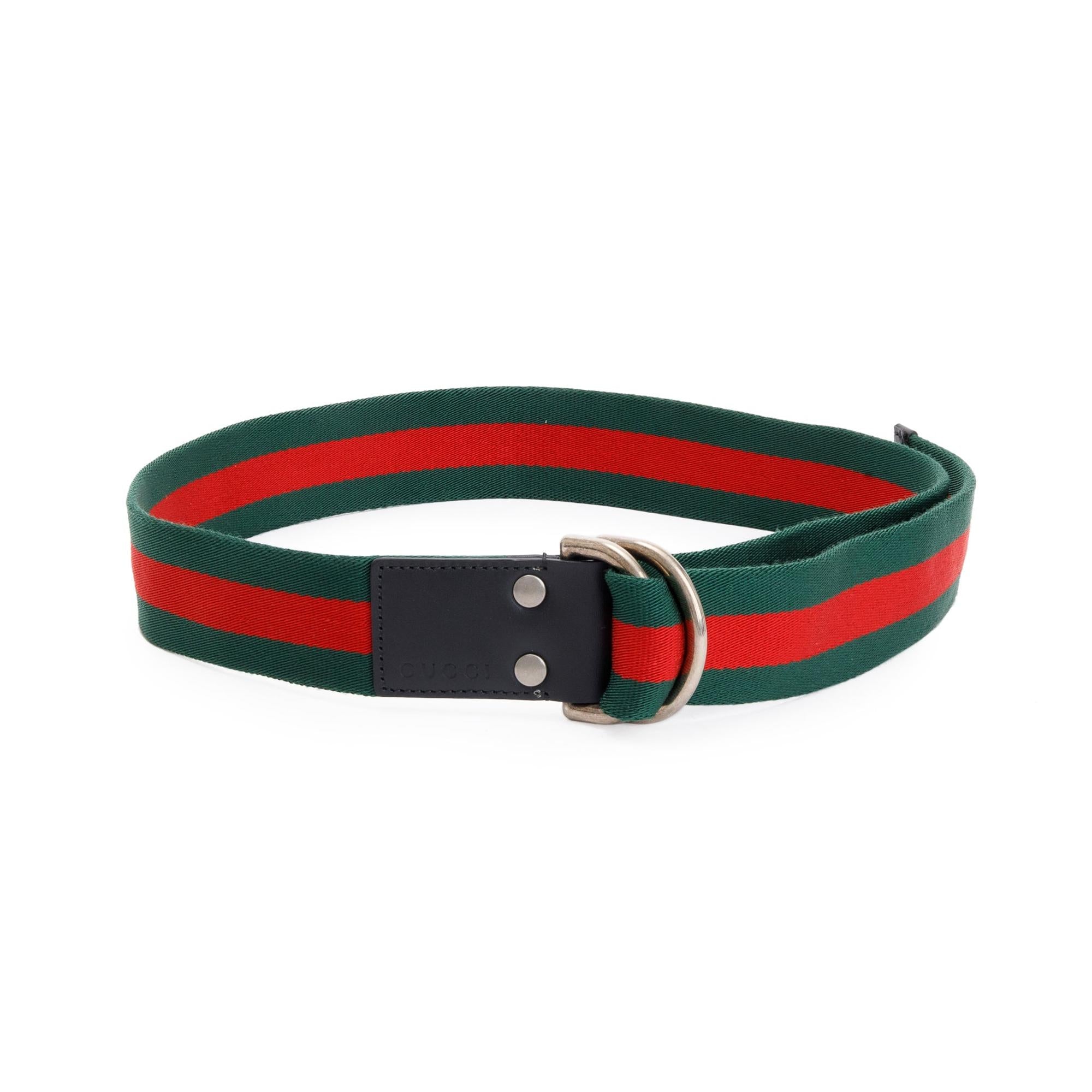 Gucci Green & Red Web Belt with D Ring Buckle, Size 85 34