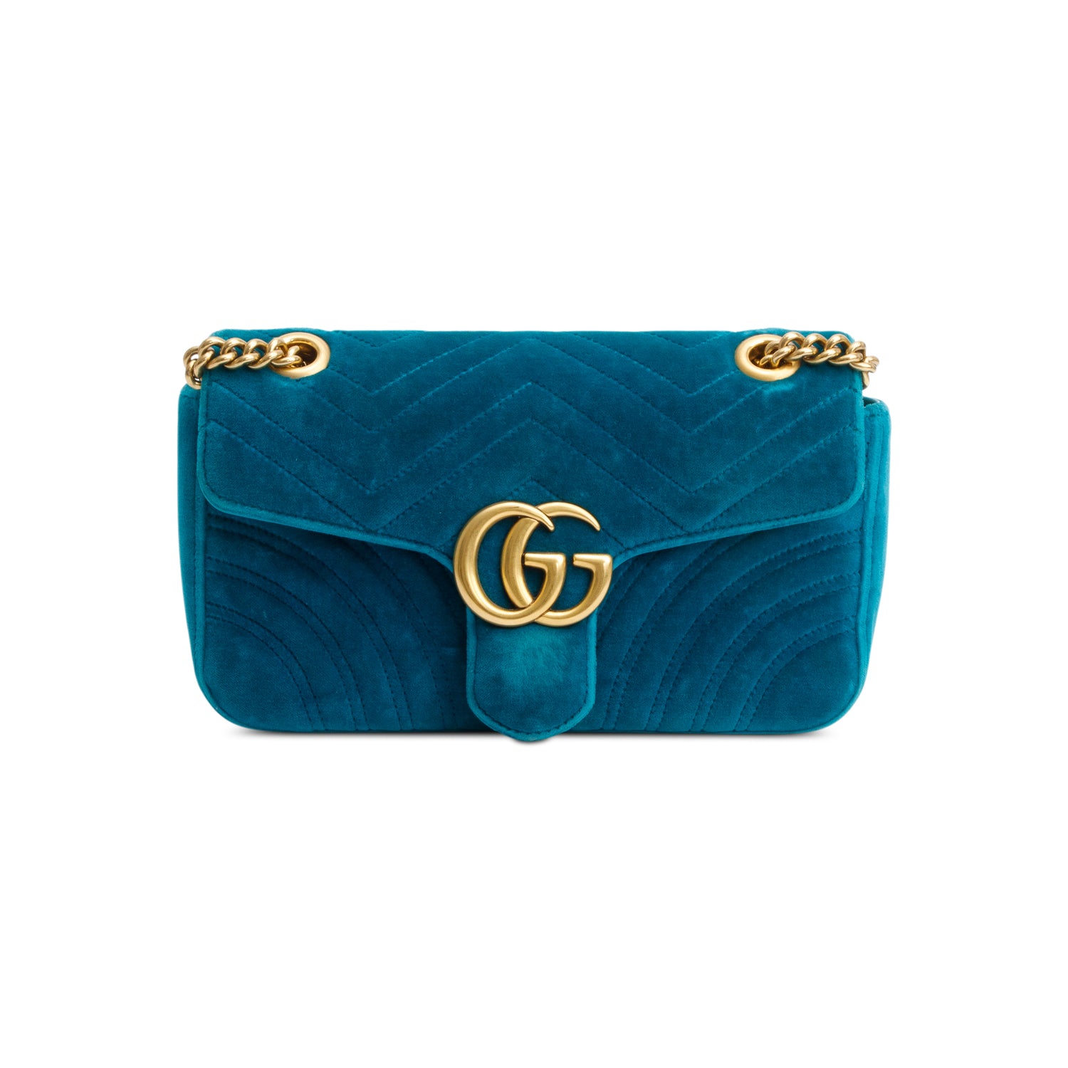 Gucci Green Velvet Matelasse GG Marmont Small Shoulder Bag