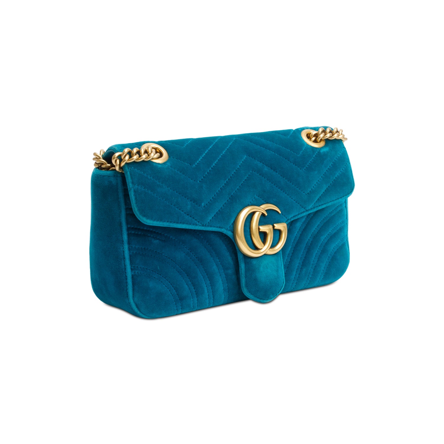 Gucci Green Velvet Matelasse GG Marmont Small Shoulder Bag