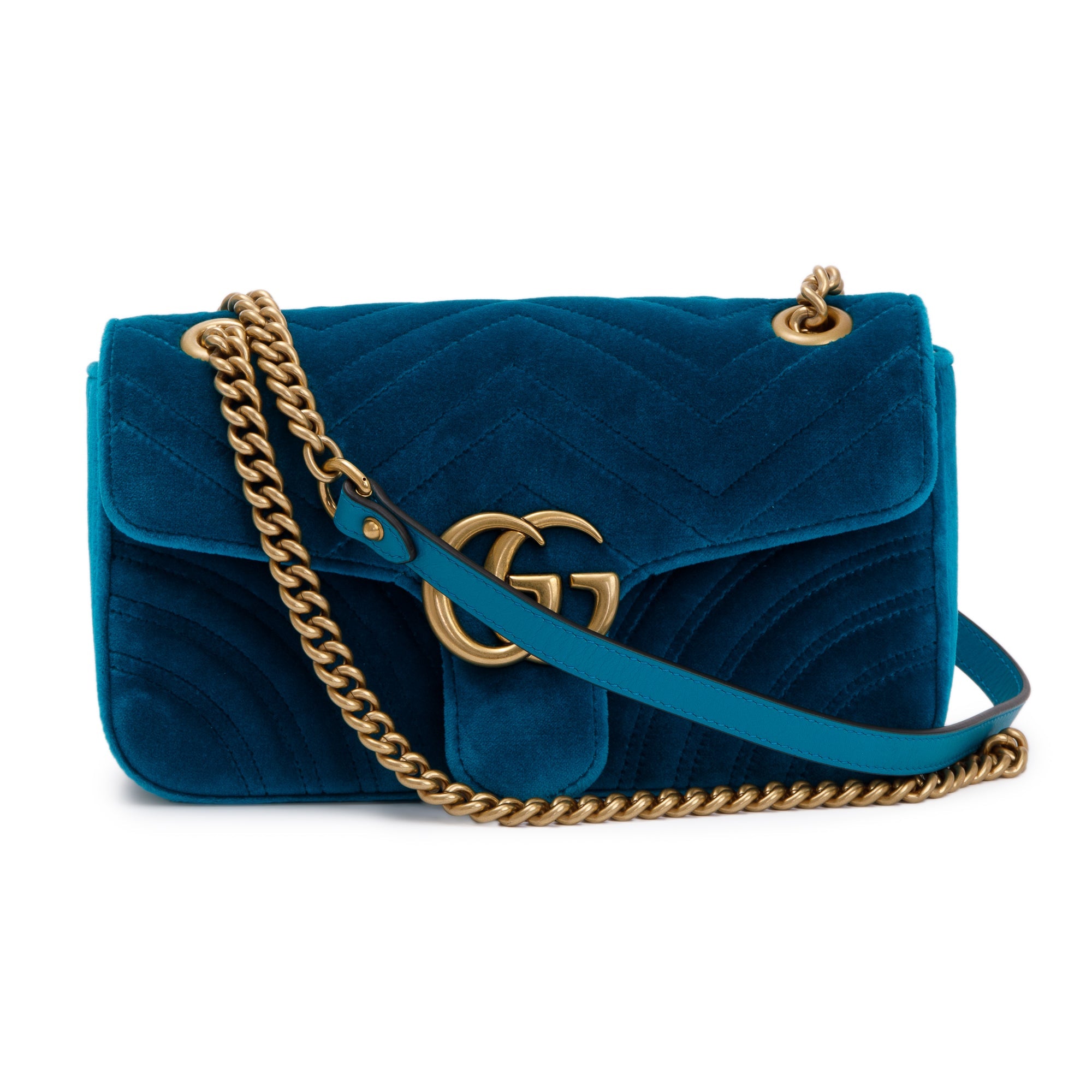Gucci Green Velvet Matelasse GG Marmont Small Shoulder Bag
