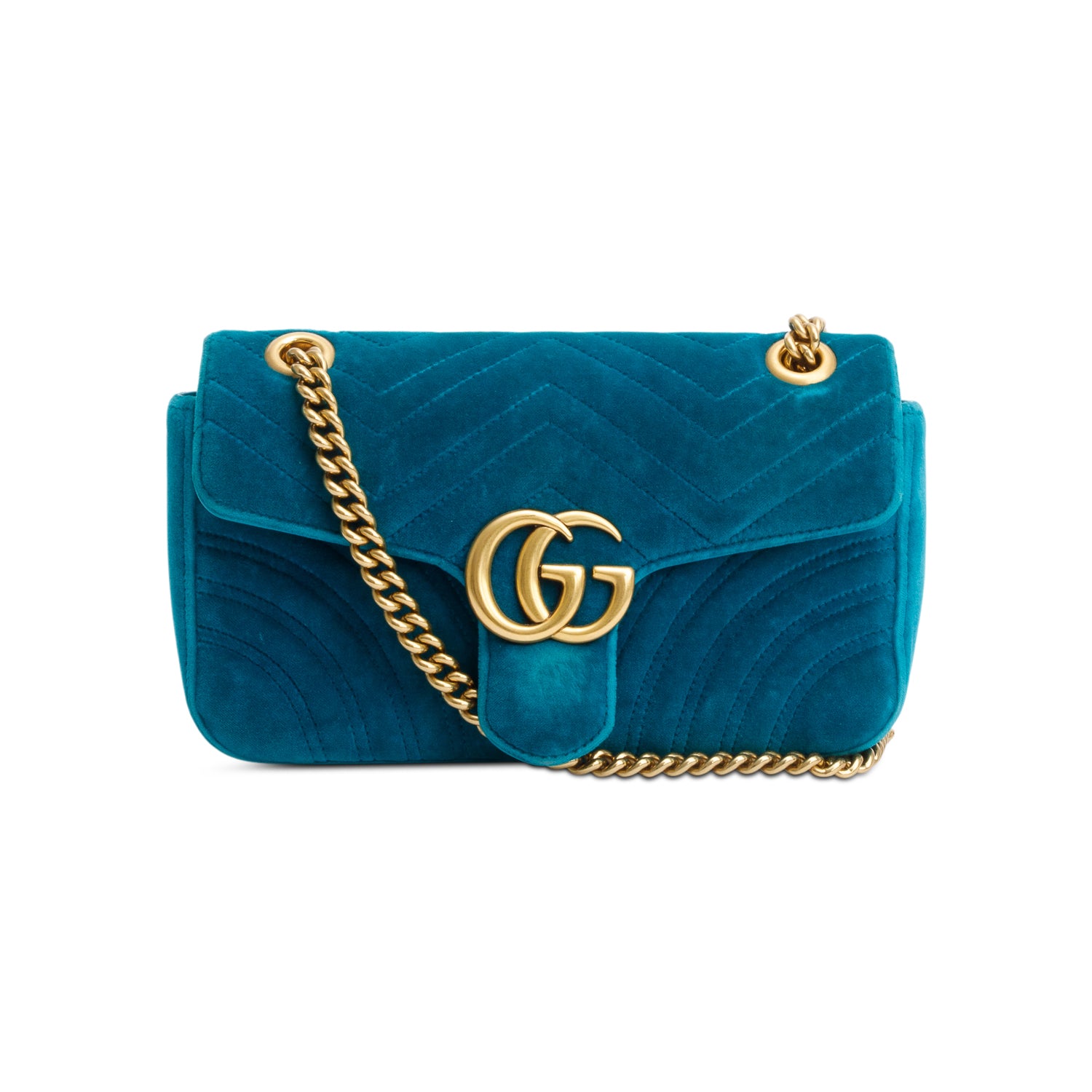 Gucci Green Velvet Matelasse GG Marmont Small Shoulder Bag