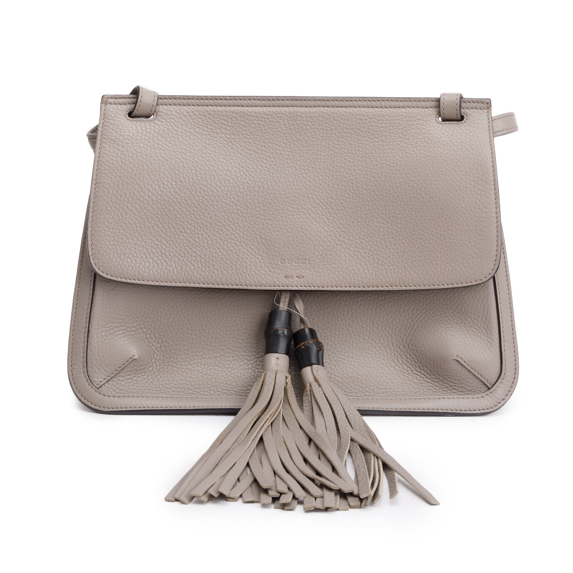 Gucci Grey Calfskin Leather Medium Bamboo Daily Crossbody Bag w/ Receipt