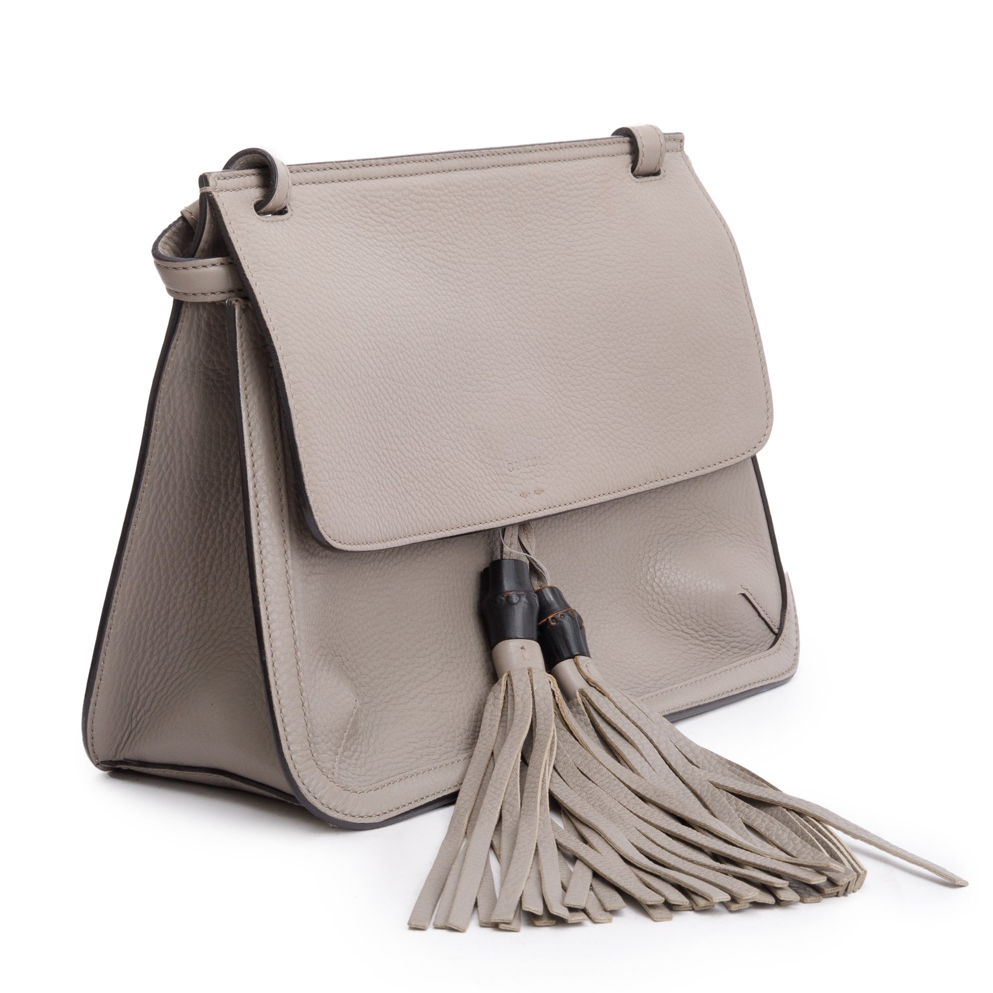 Gucci Grey Calfskin Leather Medium Bamboo Daily Crossbody Bag w/ Receipt