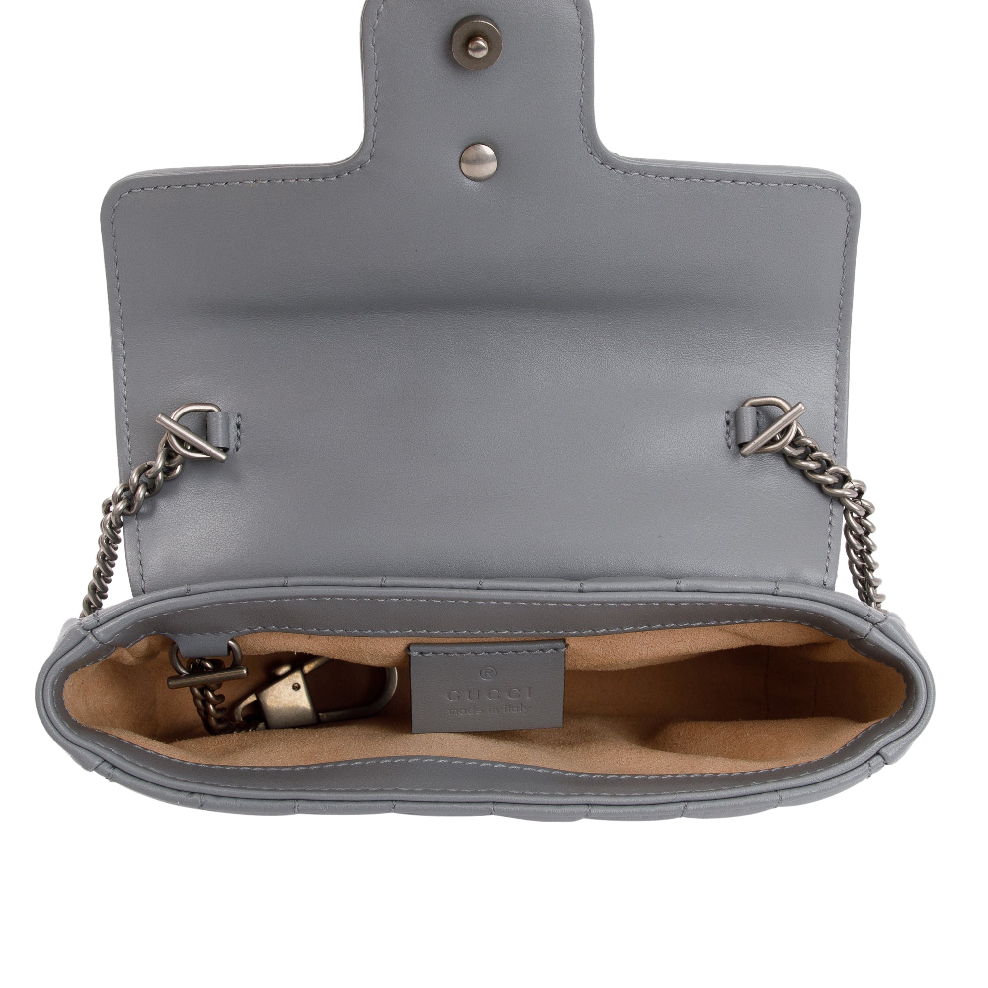 Gucci Grey GG Marmont Matelasse Leather Super Mini Bag w/ Box