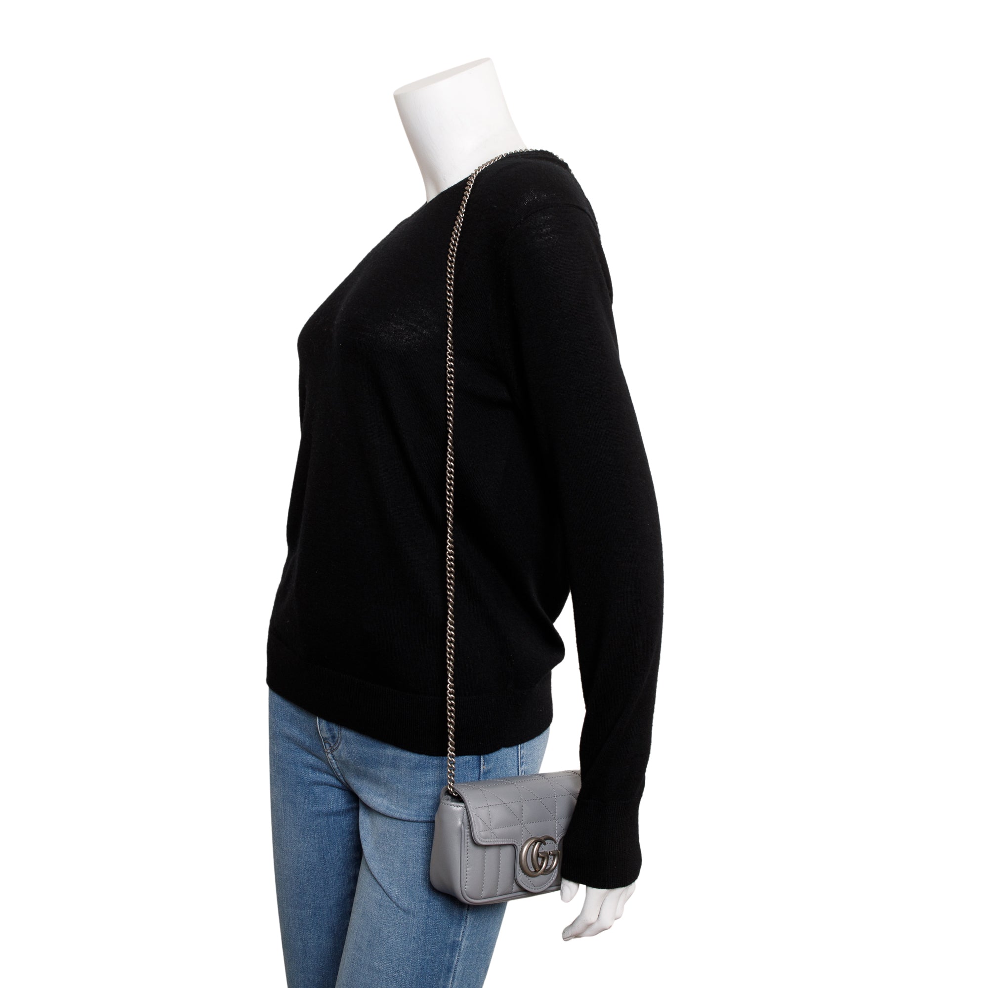 Gucci Grey GG Marmont Matelasse Leather Super Mini Bag w/ Box