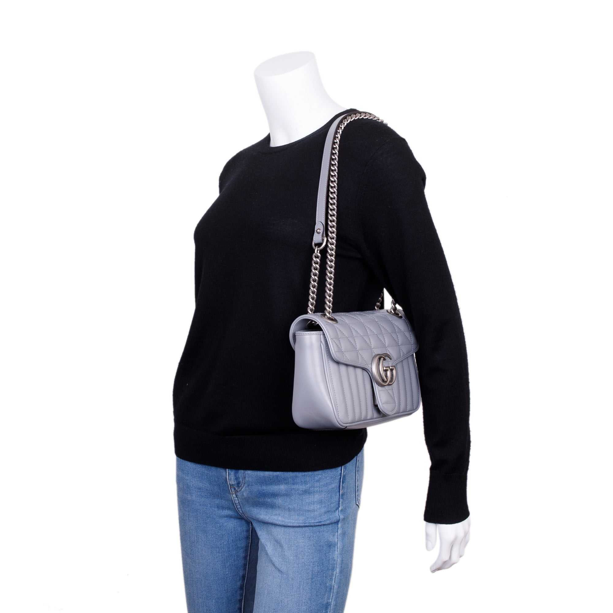 Gucci Grey GG Marmont Matelasse Small Shoulder Bag