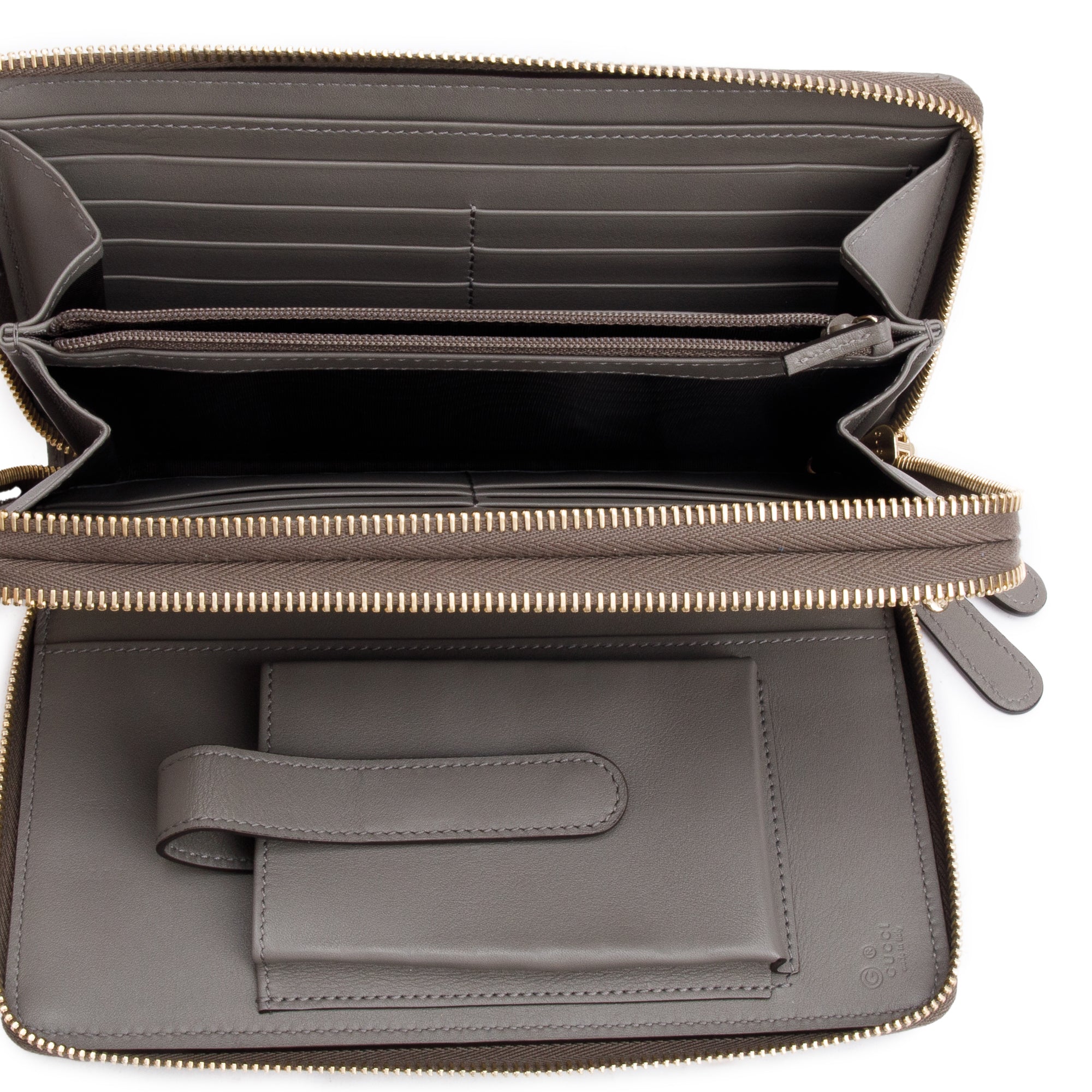 Gucci Grey Microguccissima Leather Double Zip Travel Wallet