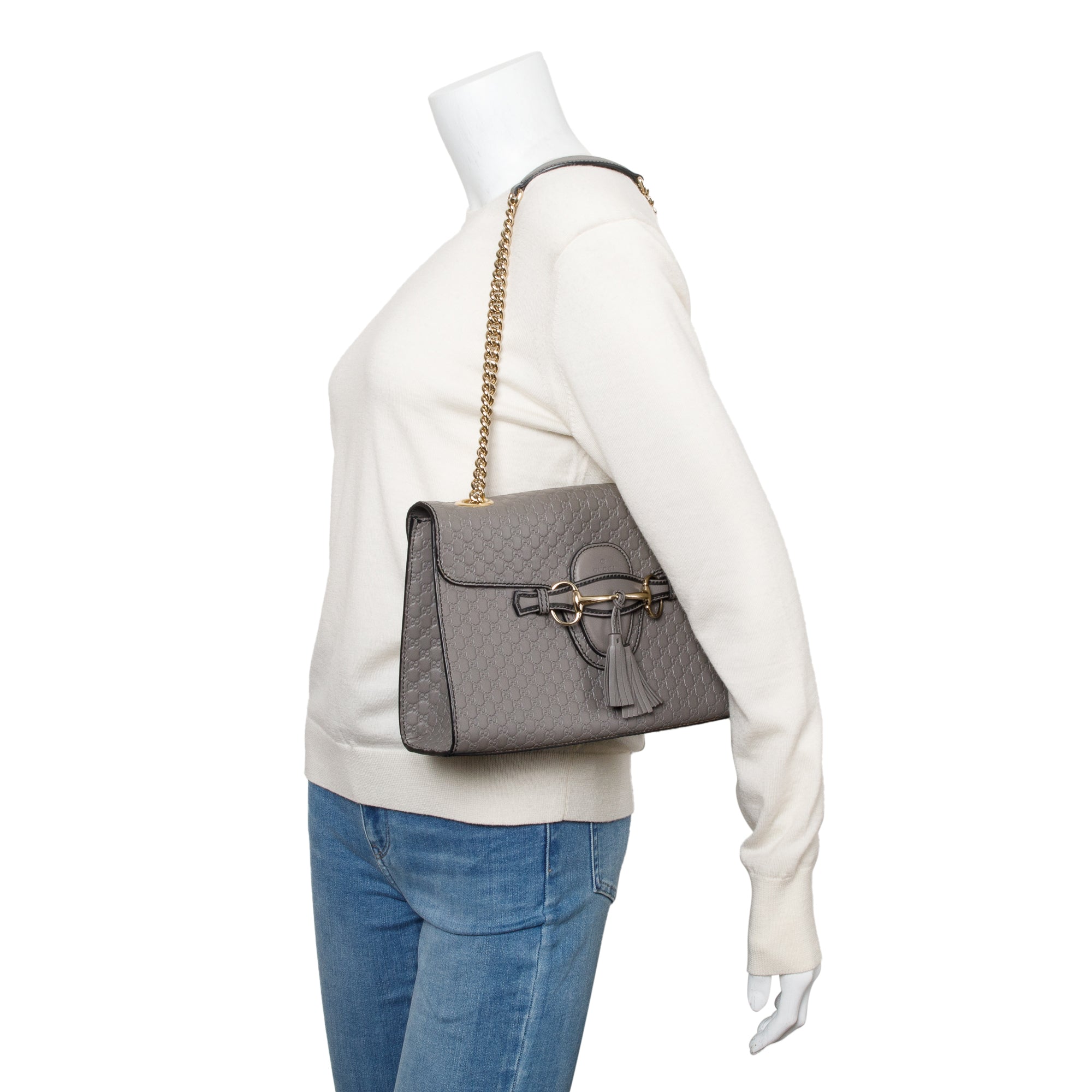 Gucci Grey Microguccissima Leather Medium Emily Chain Shoulder Bag