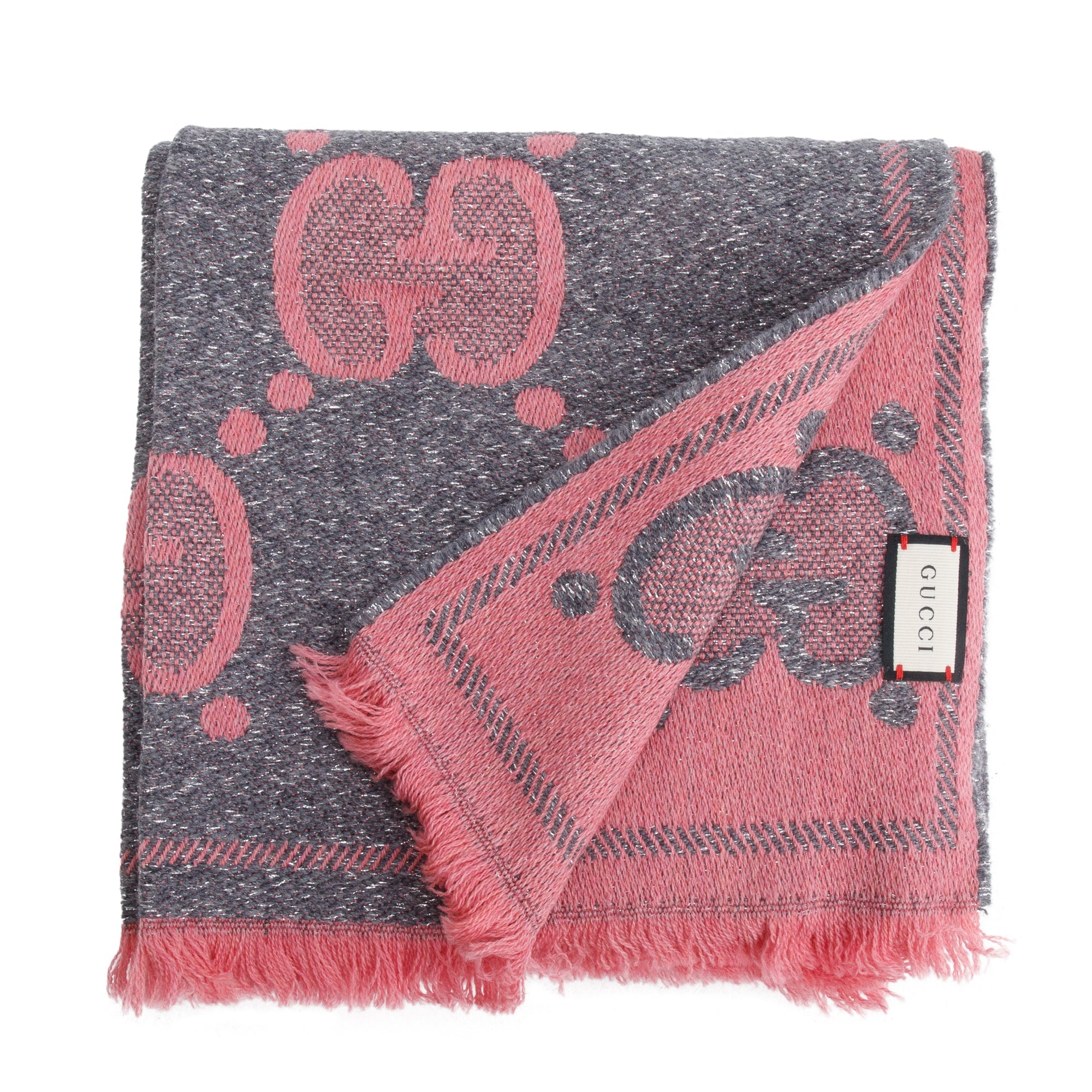 Gucci Grey/ Pink Wool GG Scarf