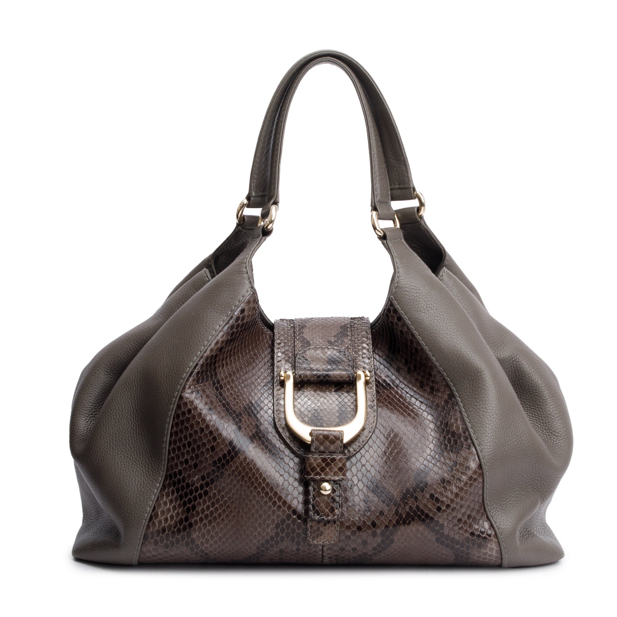 Gucci Grey Python Trim Calf Leather Soft Stirrup Shoulder Bag