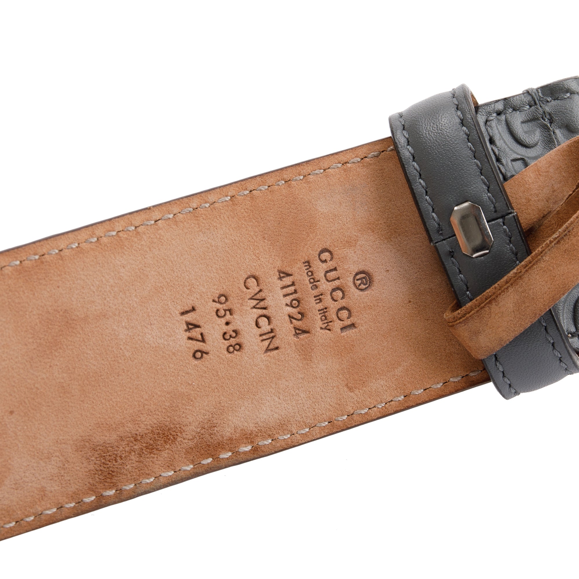 Gucci Grey Signature Leather Belt with G Buckle