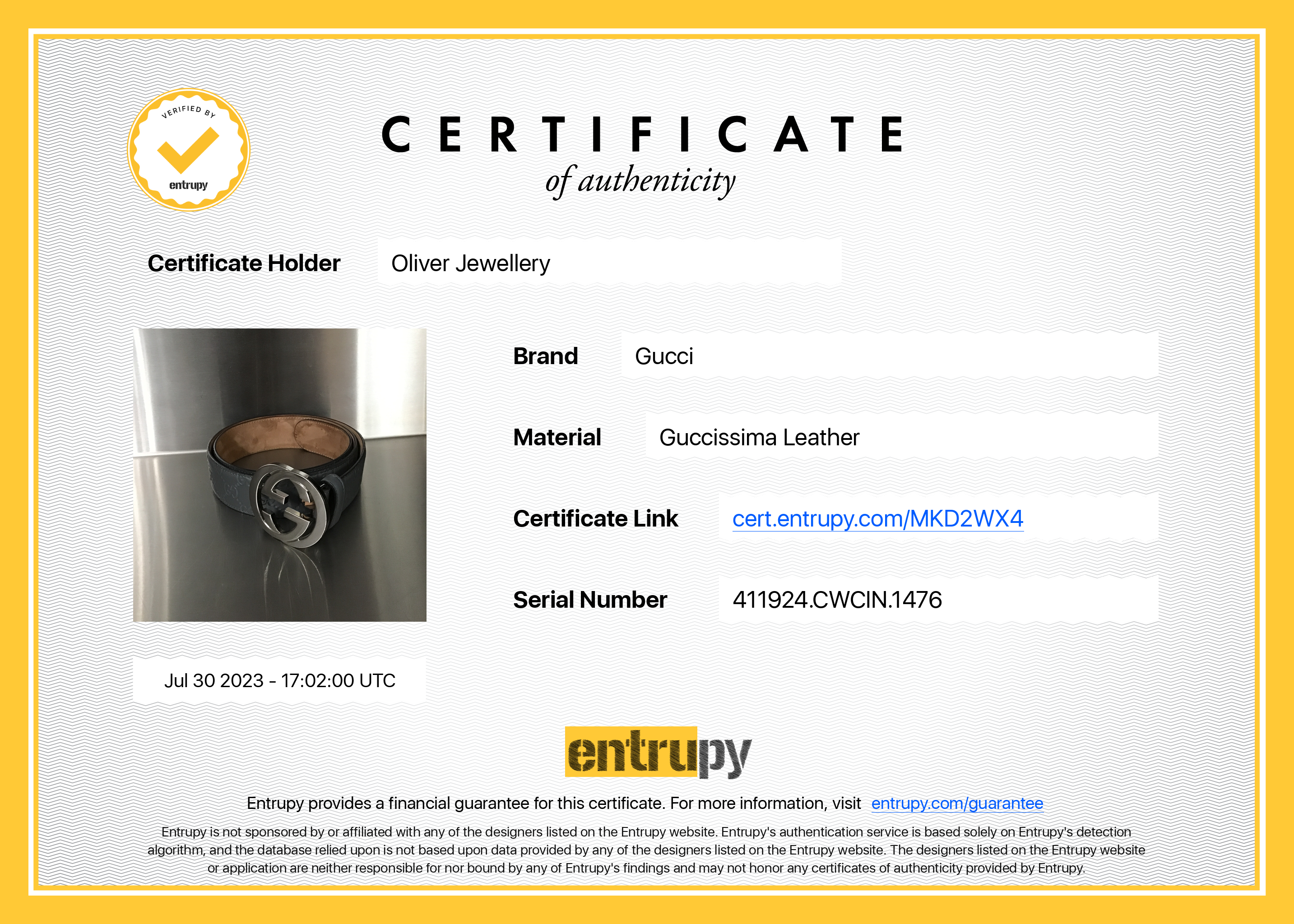 Gucci Grey Signature Leather Belt with G Buckle