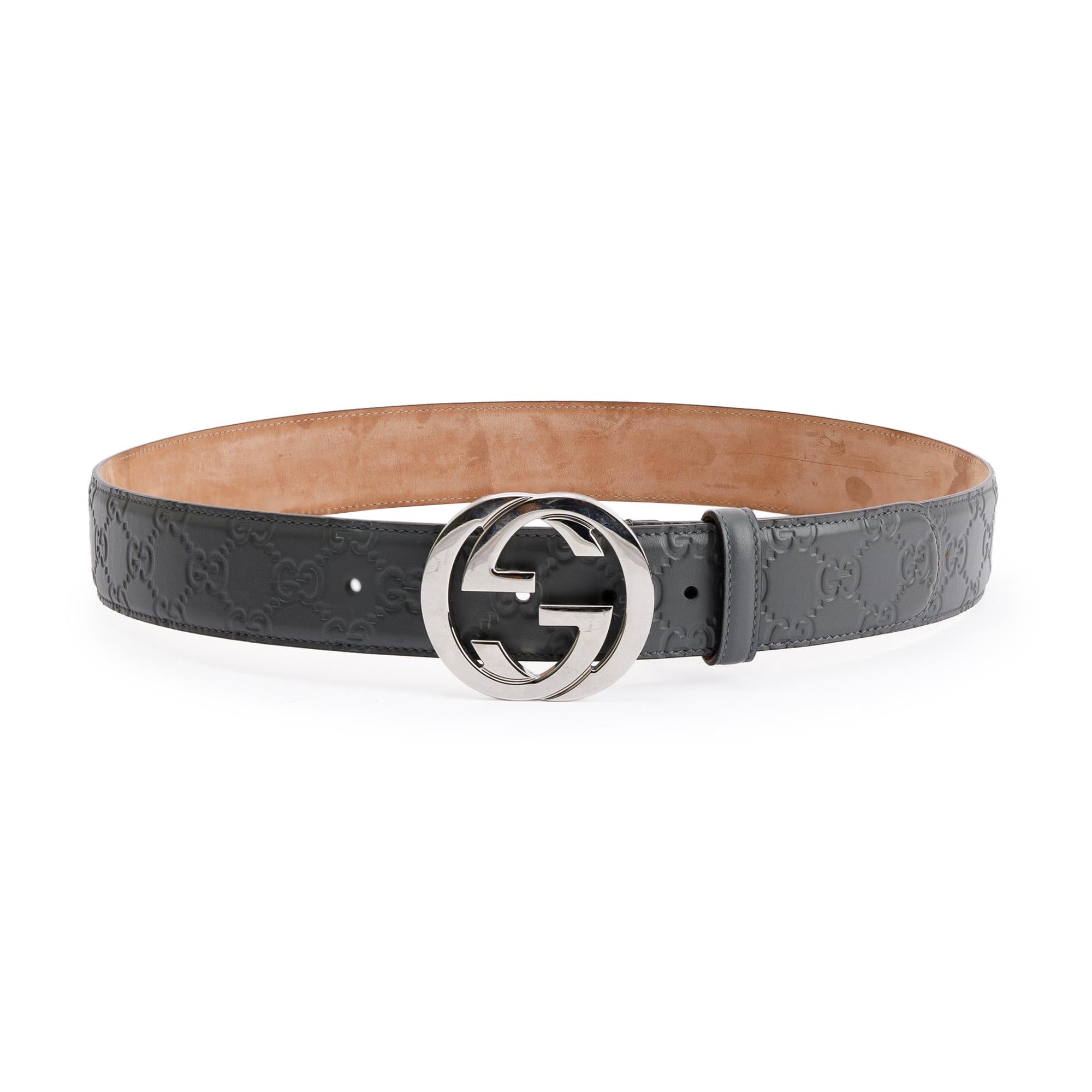 Gucci Grey Signature Leather Belt with G Buckle
