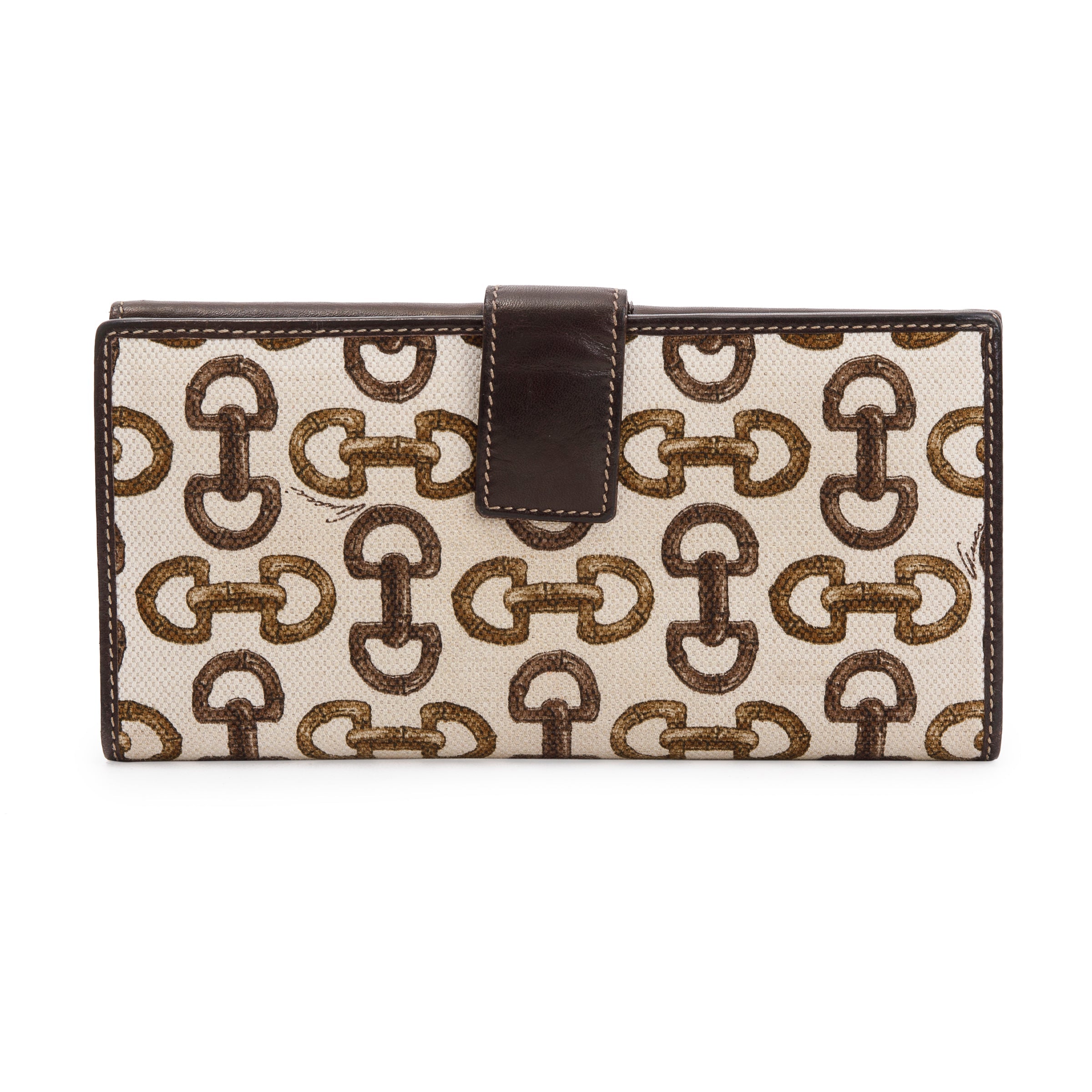 Gucci Horsebit Canvas Bamboo D Ring Continental Wallet