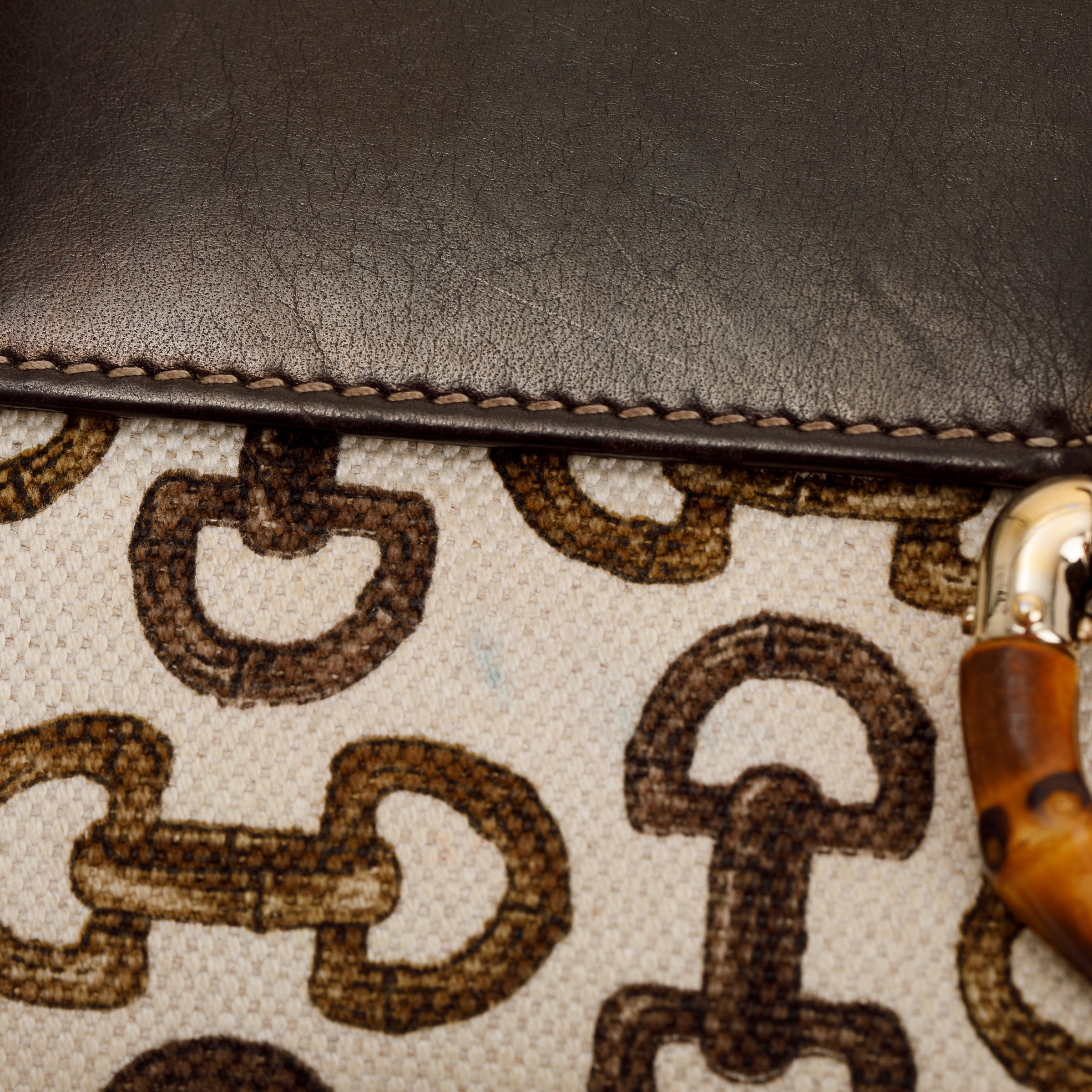 Gucci Horsebit Canvas Bamboo D Ring Continental Wallet