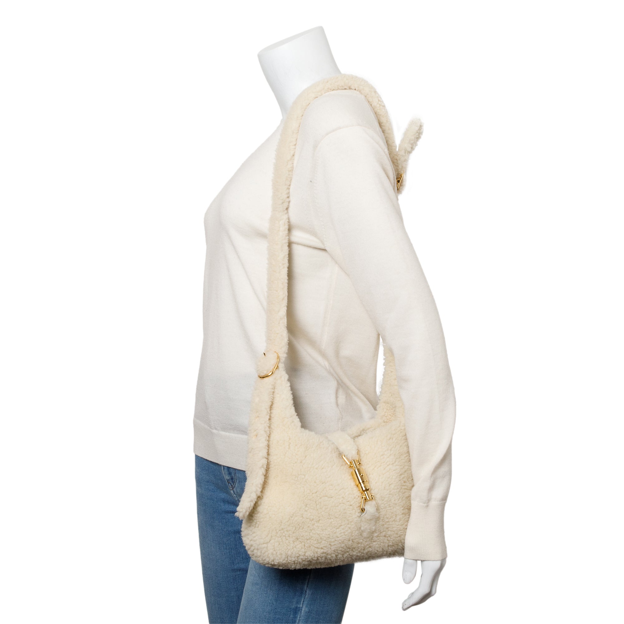 Gucci Ivory Shearling Small Jackie 1961 Shoulder Bag w/ Strap